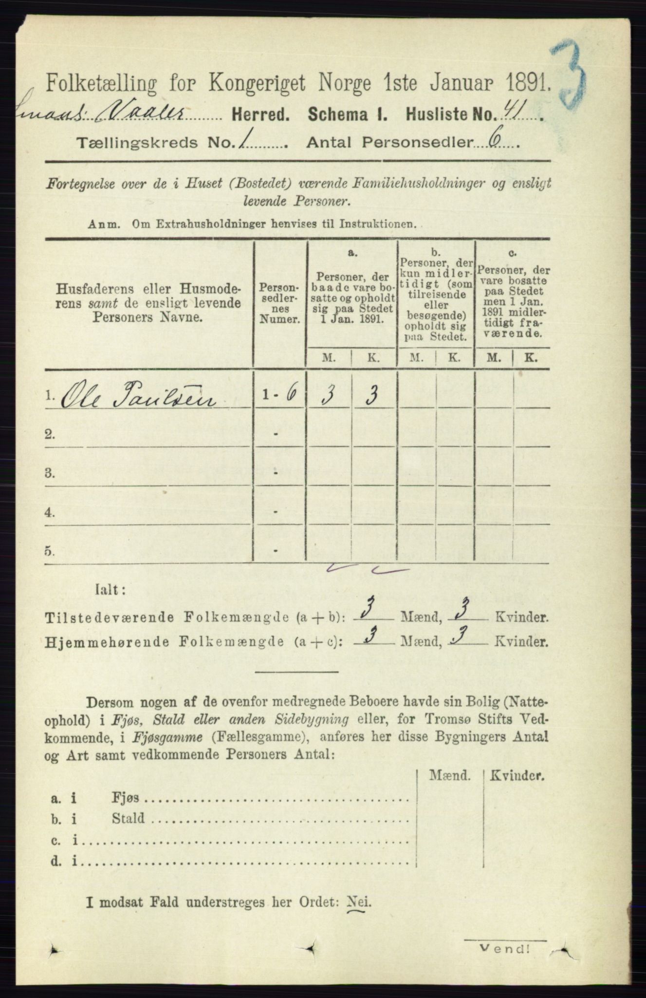 RA, 1891 census for 0137 Våler, 1891, p. 62