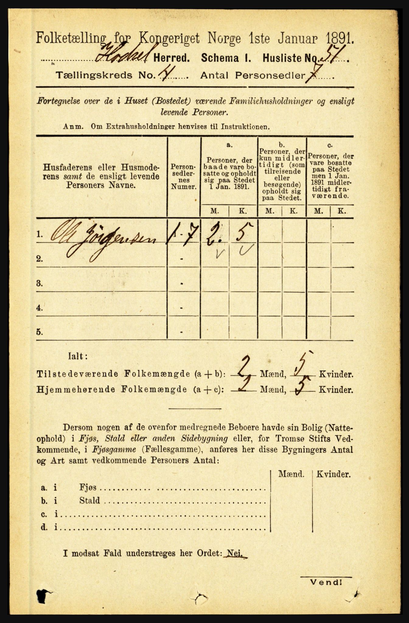 RA, 1891 census for 1866 Hadsel, 1891, p. 1705