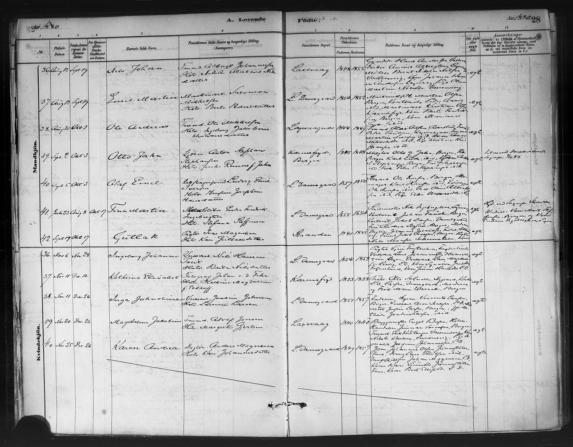 Askøy Sokneprestembete, SAB/A-74101/H/Ha/Haa/Haae/L0002: Parish register (official) no. E 2, 1878-1891, p. 28