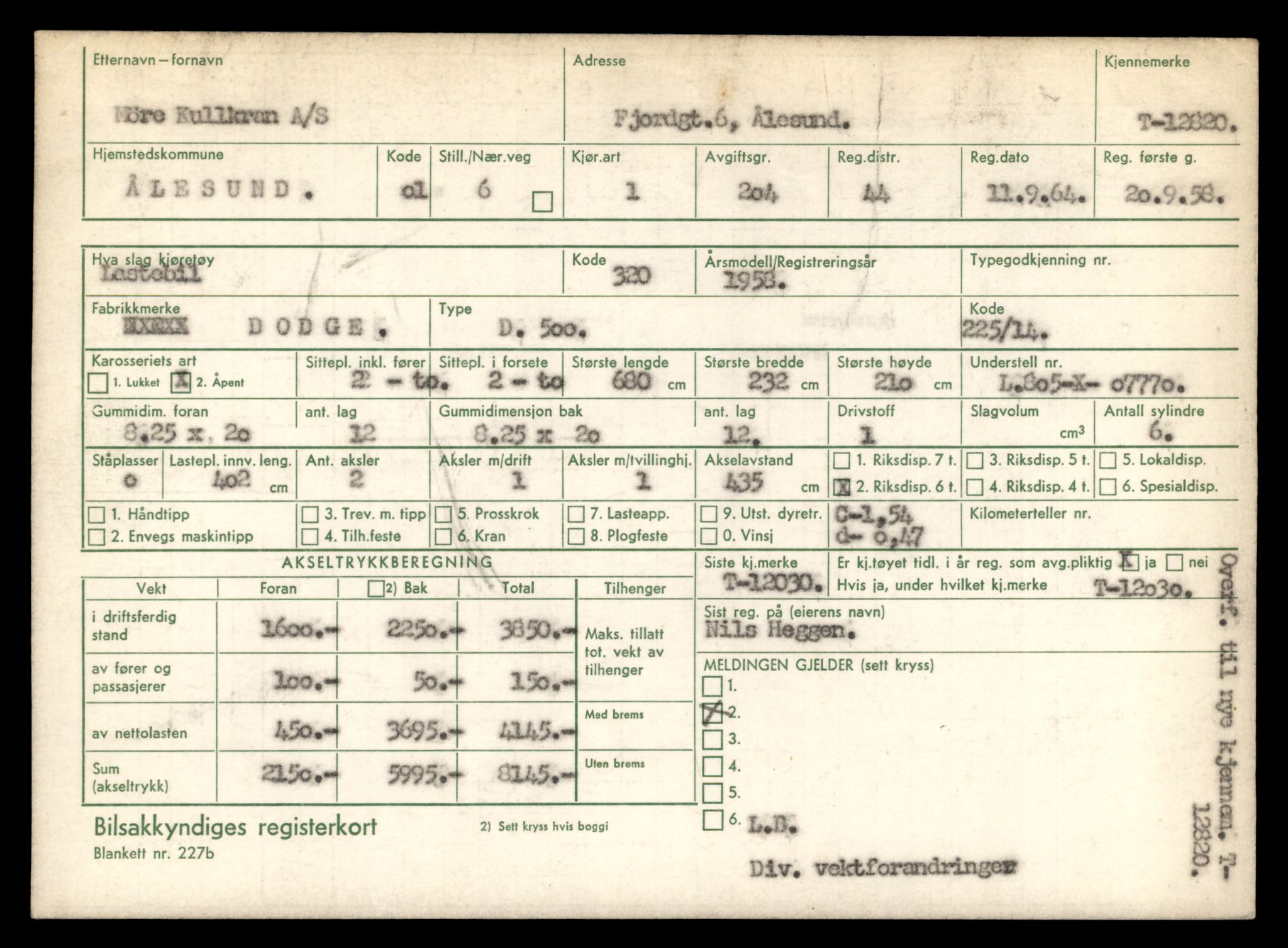 Møre og Romsdal vegkontor - Ålesund trafikkstasjon, AV/SAT-A-4099/F/Fe/L0035: Registreringskort for kjøretøy T 12653 - T 12829, 1927-1998, p. 3250