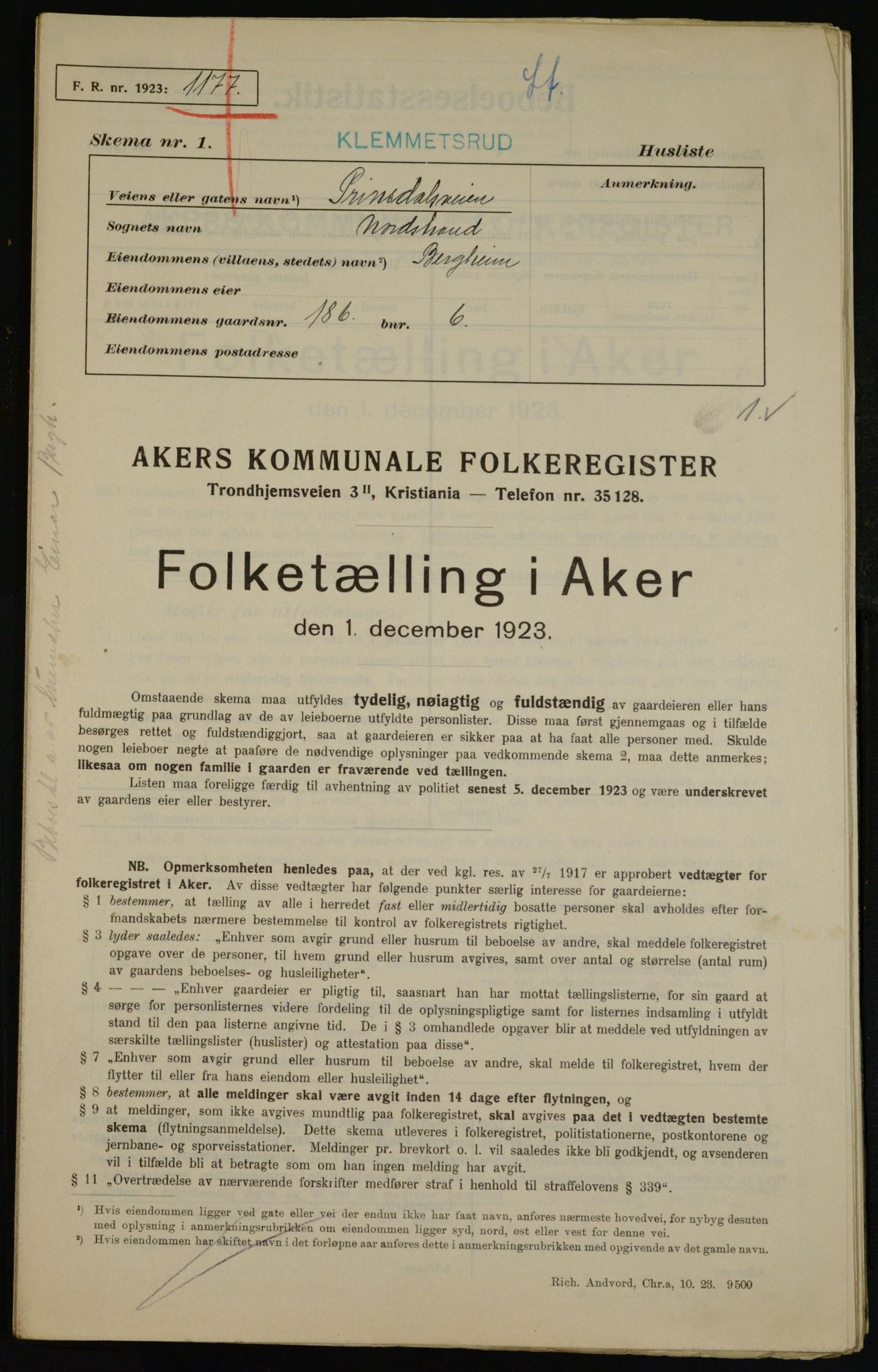 , Municipal Census 1923 for Aker, 1923, p. 43502