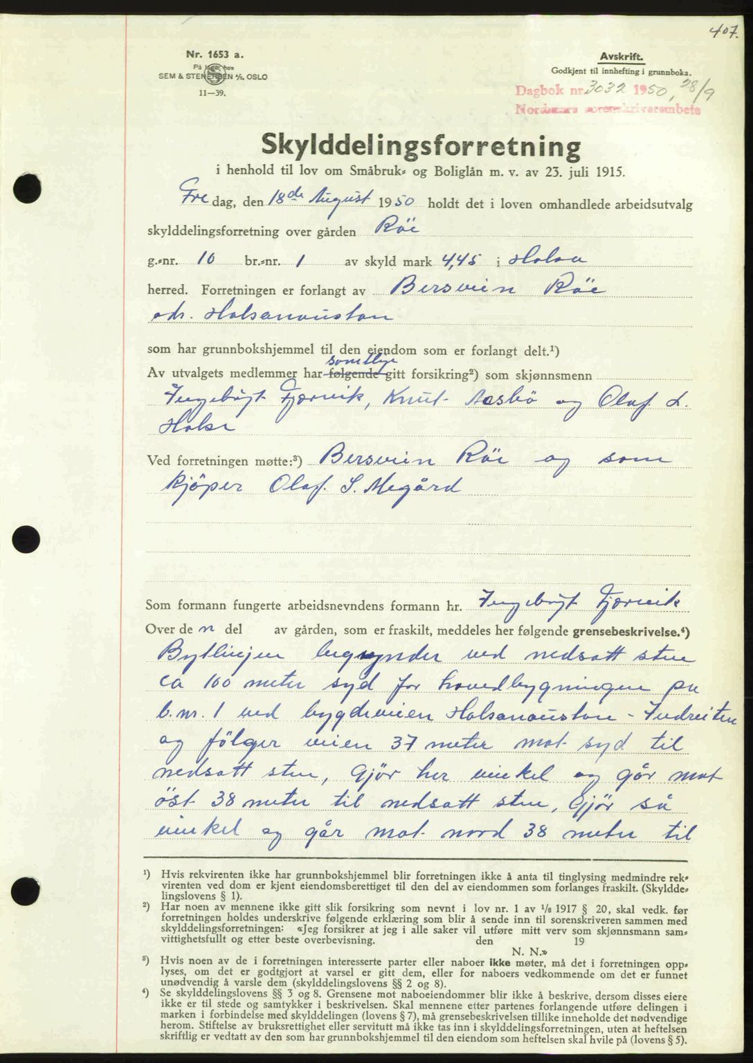 Nordmøre sorenskriveri, AV/SAT-A-4132/1/2/2Ca: Mortgage book no. A116, 1950-1950, Diary no: : 3032/1950