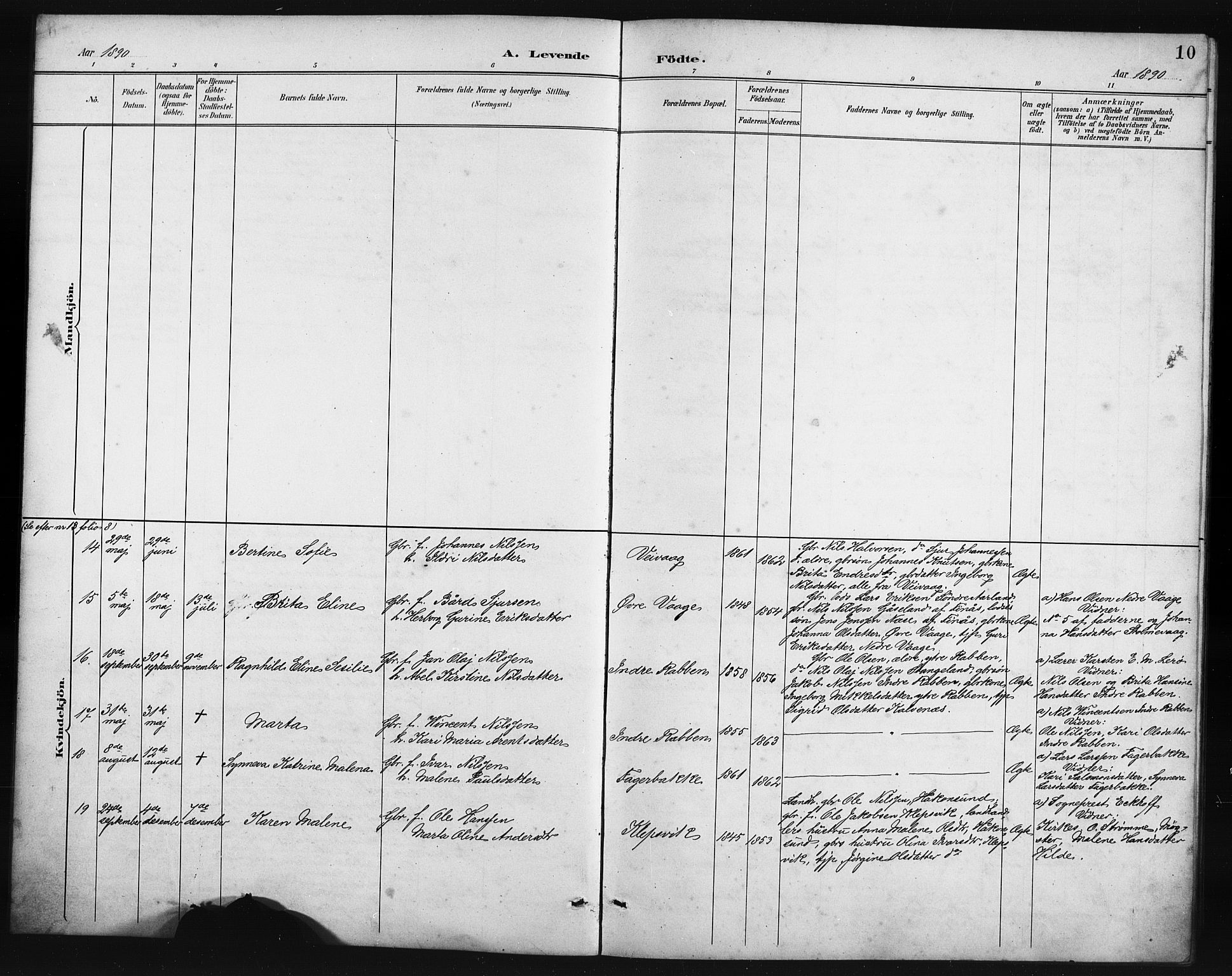Austevoll Sokneprestembete, SAB/A-74201/H/Hab: Parish register (copy) no. B 4, 1889-1901, p. 10