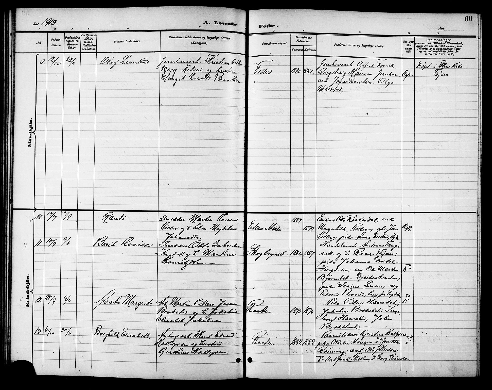 Ministerialprotokoller, klokkerbøker og fødselsregistre - Sør-Trøndelag, AV/SAT-A-1456/621/L0460: Parish register (copy) no. 621C03, 1896-1914, p. 60