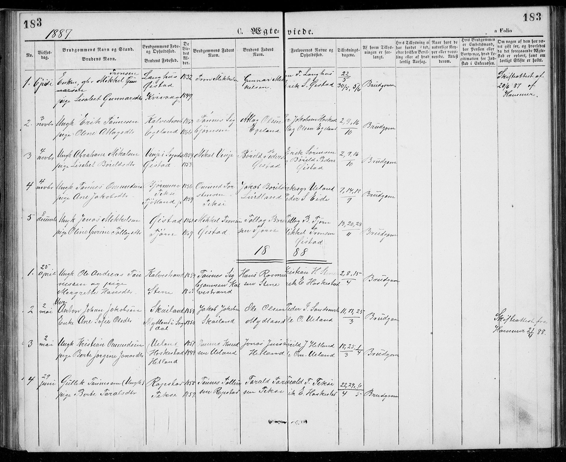 Lund sokneprestkontor, SAST/A-101809/S07/L0005: Parish register (copy) no. B 5, 1875-1889, p. 183