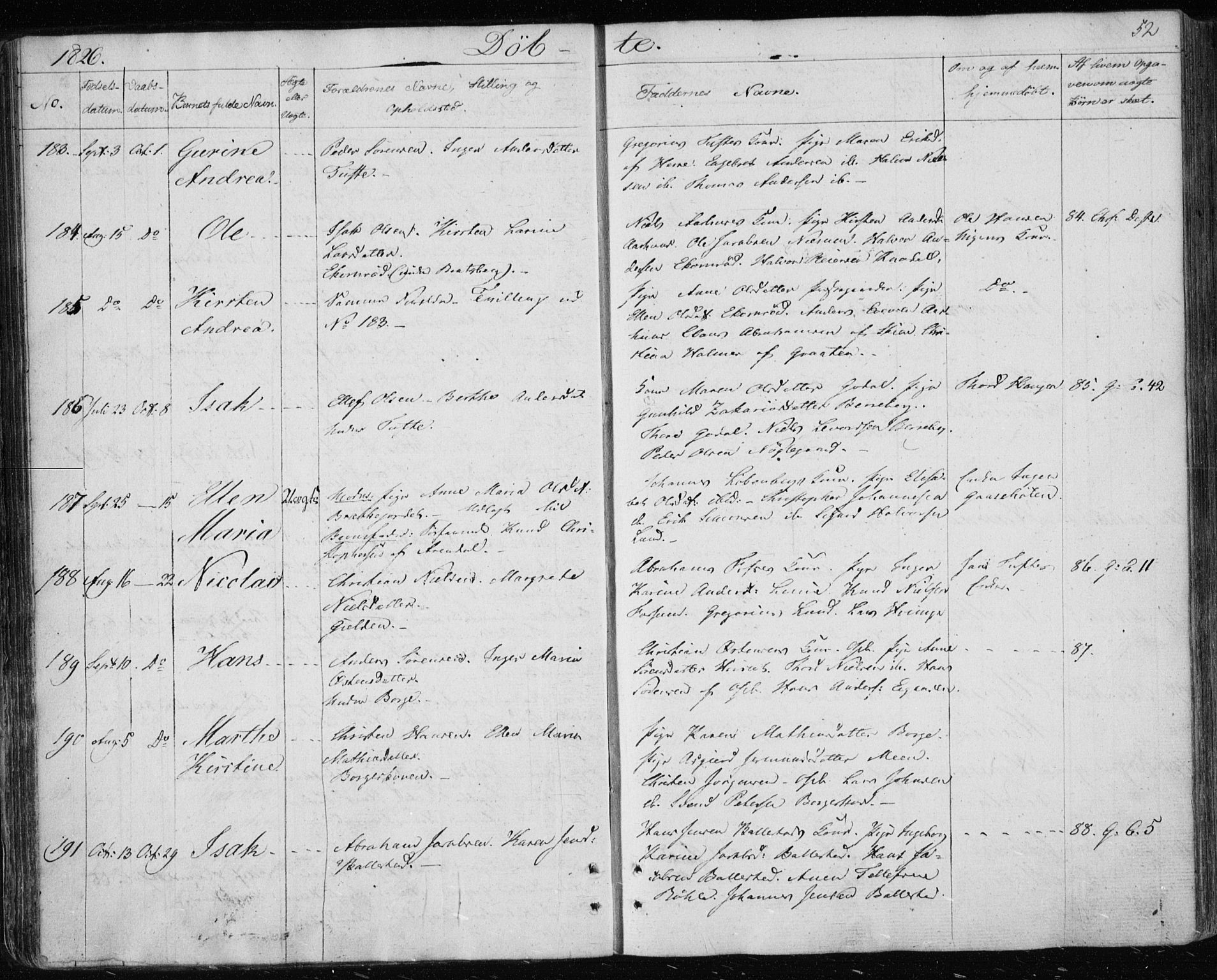 Gjerpen kirkebøker, SAKO/A-265/F/Fa/L0005: Parish register (official) no. I 5, 1823-1829, p. 52