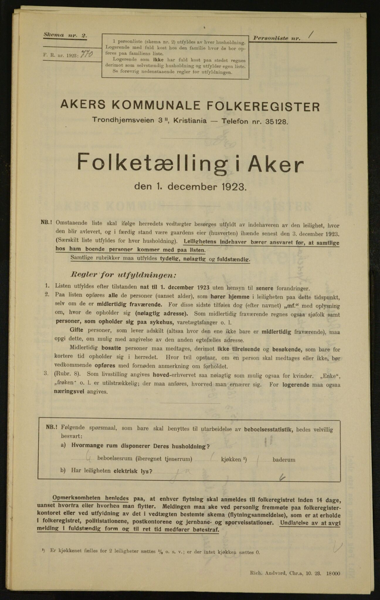 , Municipal Census 1923 for Aker, 1923, p. 4737