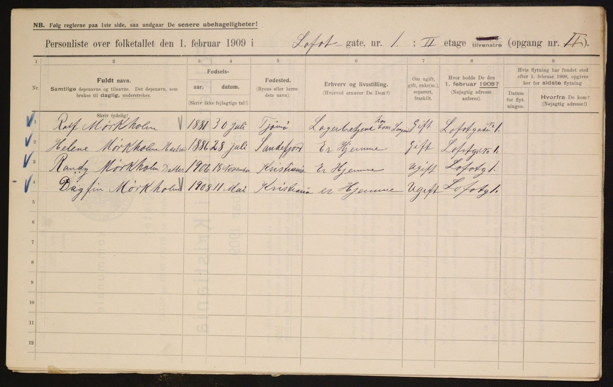 OBA, Municipal Census 1909 for Kristiania, 1909, p. 53072