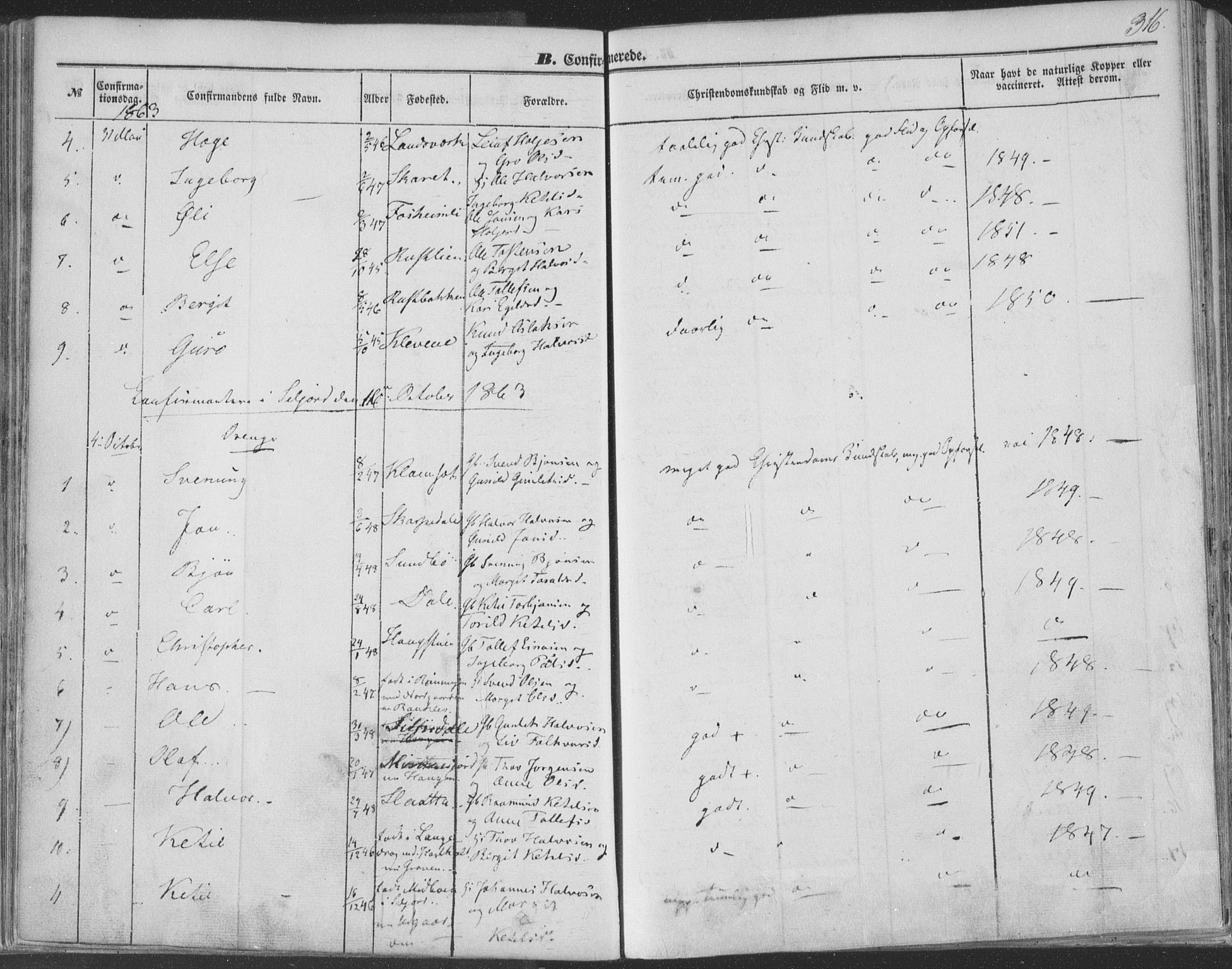 Seljord kirkebøker, AV/SAKO-A-20/F/Fa/L012b: Parish register (official) no. I 12B, 1850-1865, p. 316