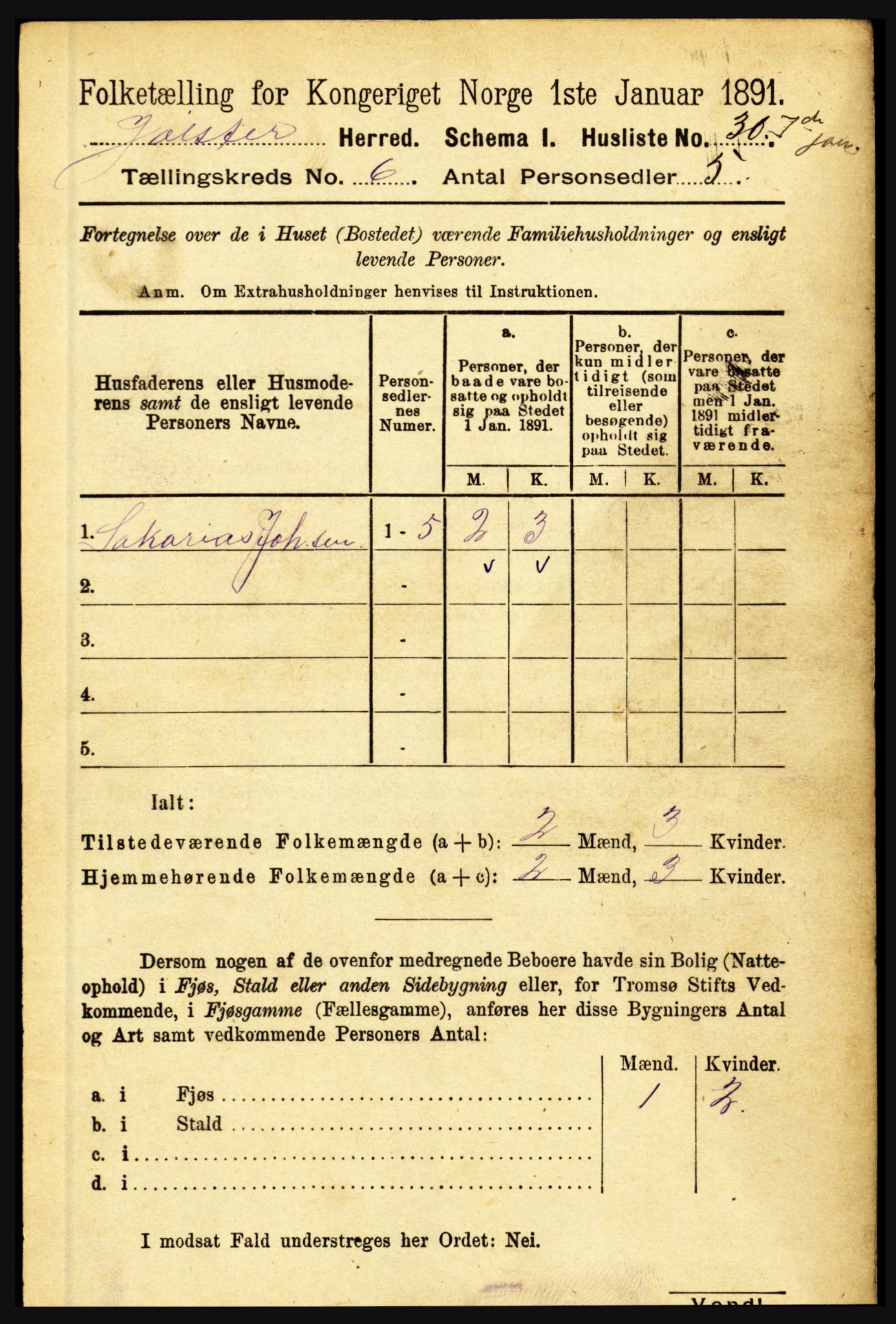 RA, 1891 census for 1431 Jølster, 1891, p. 2172