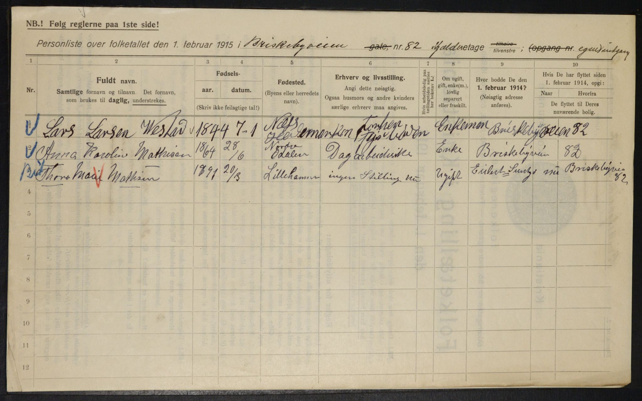 OBA, Municipal Census 1915 for Kristiania, 1915, p. 9265