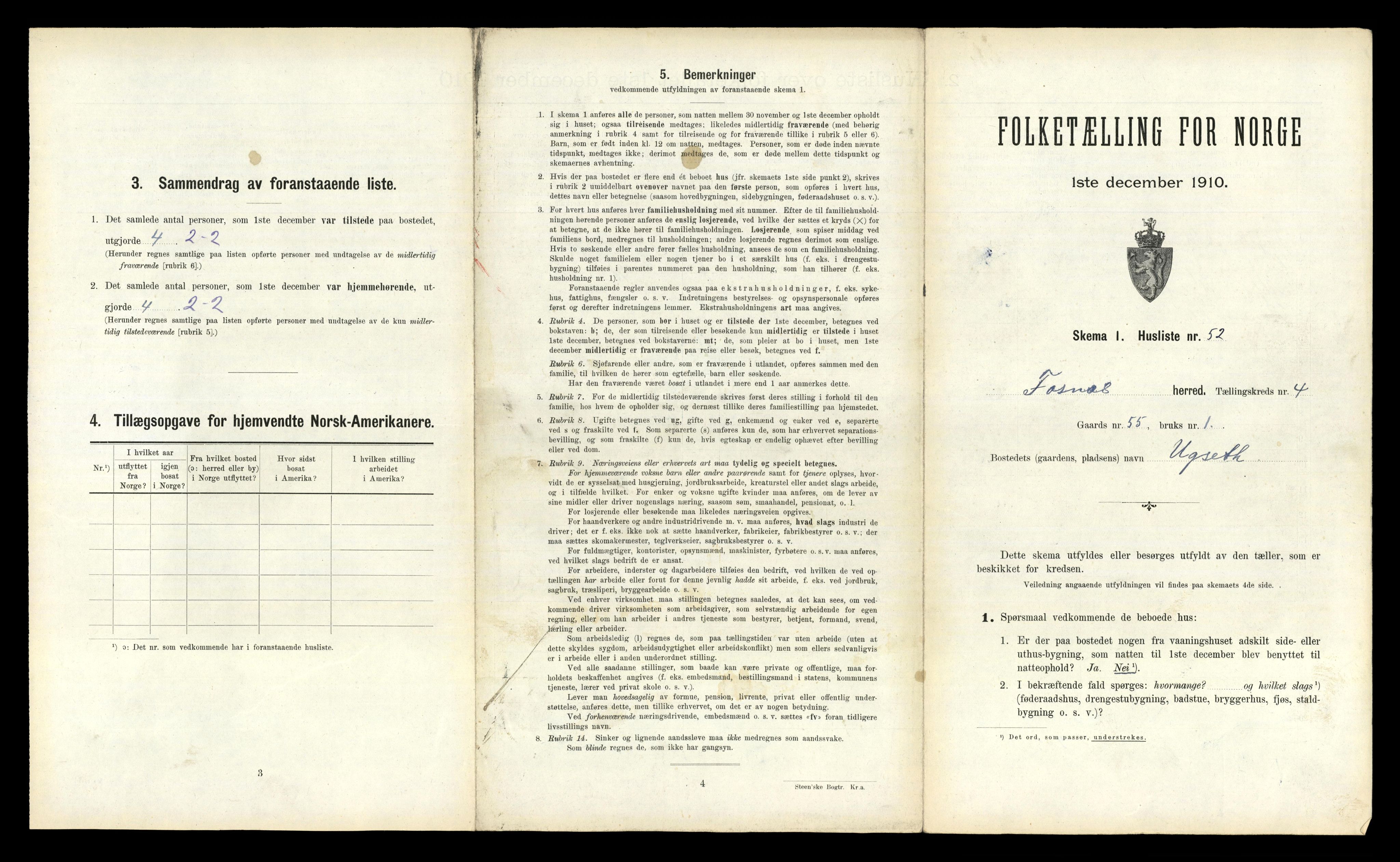 RA, 1910 census for Fosnes, 1910, p. 265