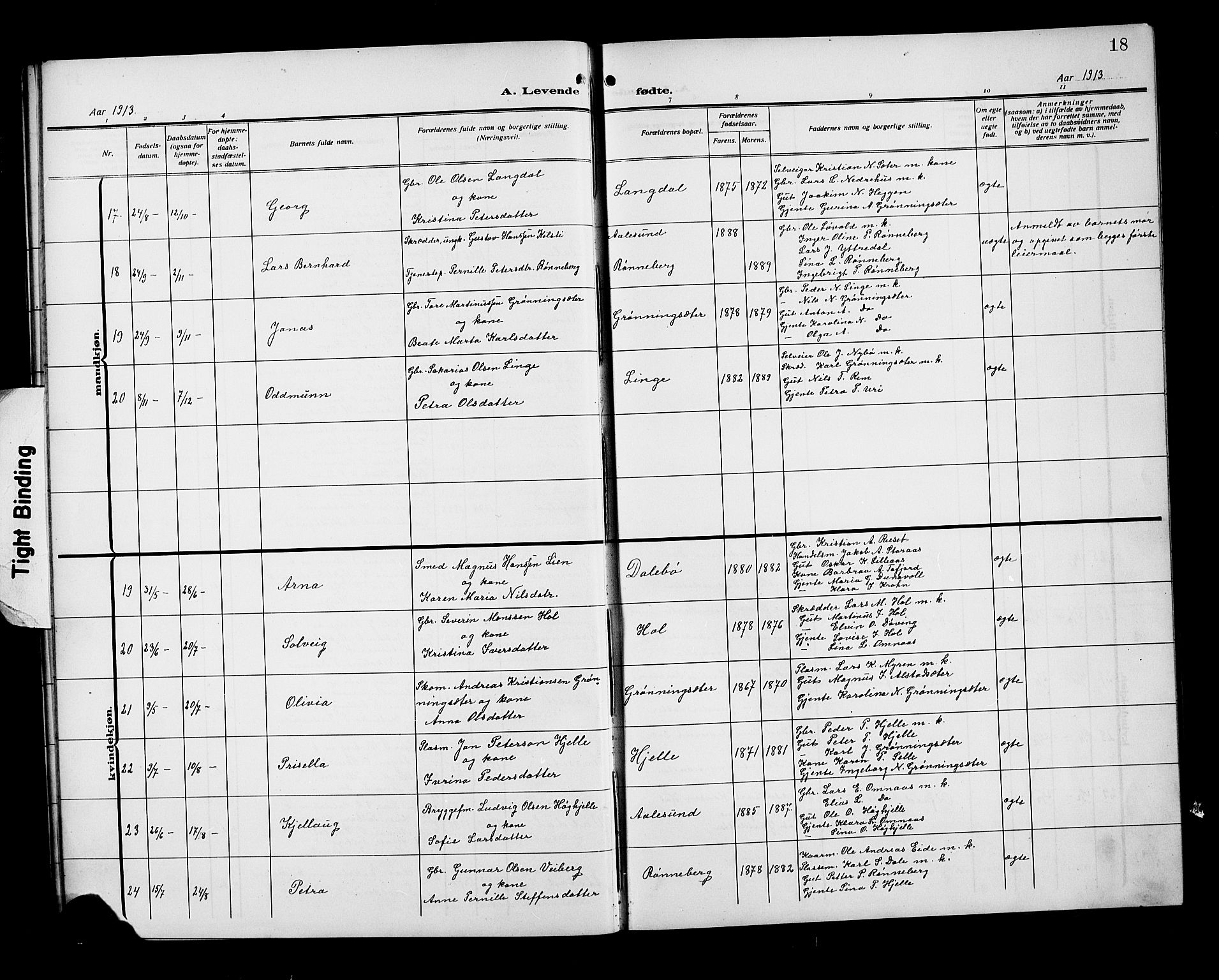 Ministerialprotokoller, klokkerbøker og fødselsregistre - Møre og Romsdal, SAT/A-1454/519/L0265: Parish register (copy) no. 519C06, 1911-1921, p. 18