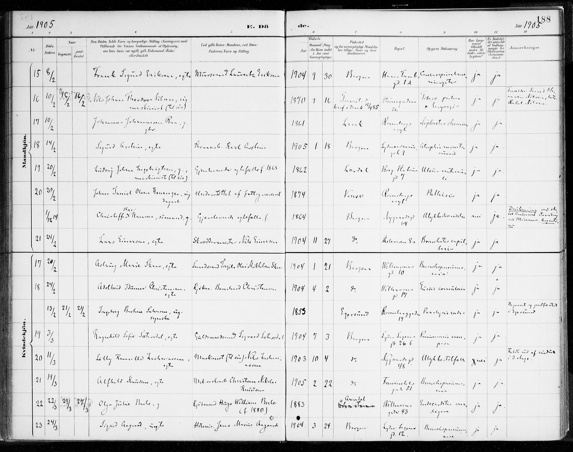 Johanneskirken sokneprestembete, SAB/A-76001/H/Haa/L0019: Parish register (official) no. E 1, 1885-1915, p. 188