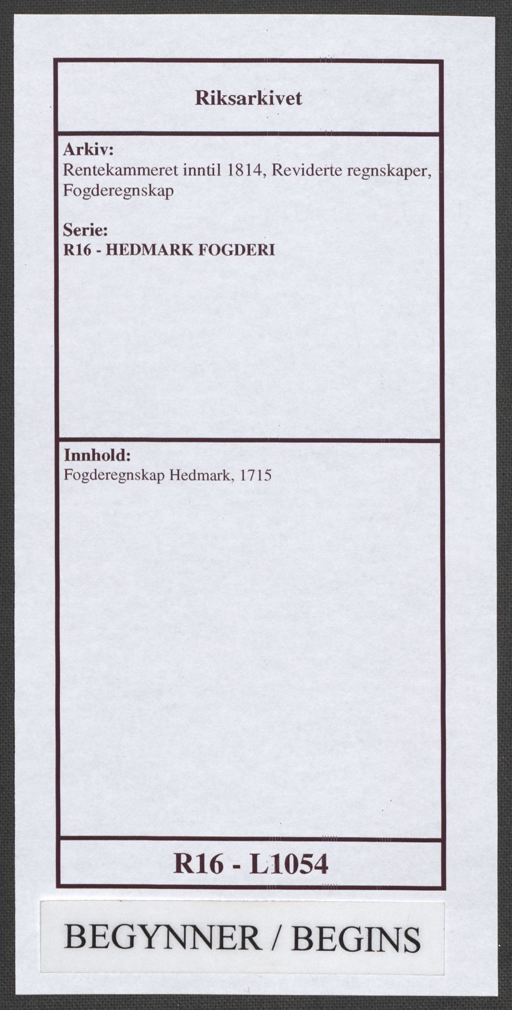 Rentekammeret inntil 1814, Reviderte regnskaper, Fogderegnskap, RA/EA-4092/R16/L1054: Fogderegnskap Hedmark, 1715, p. 1
