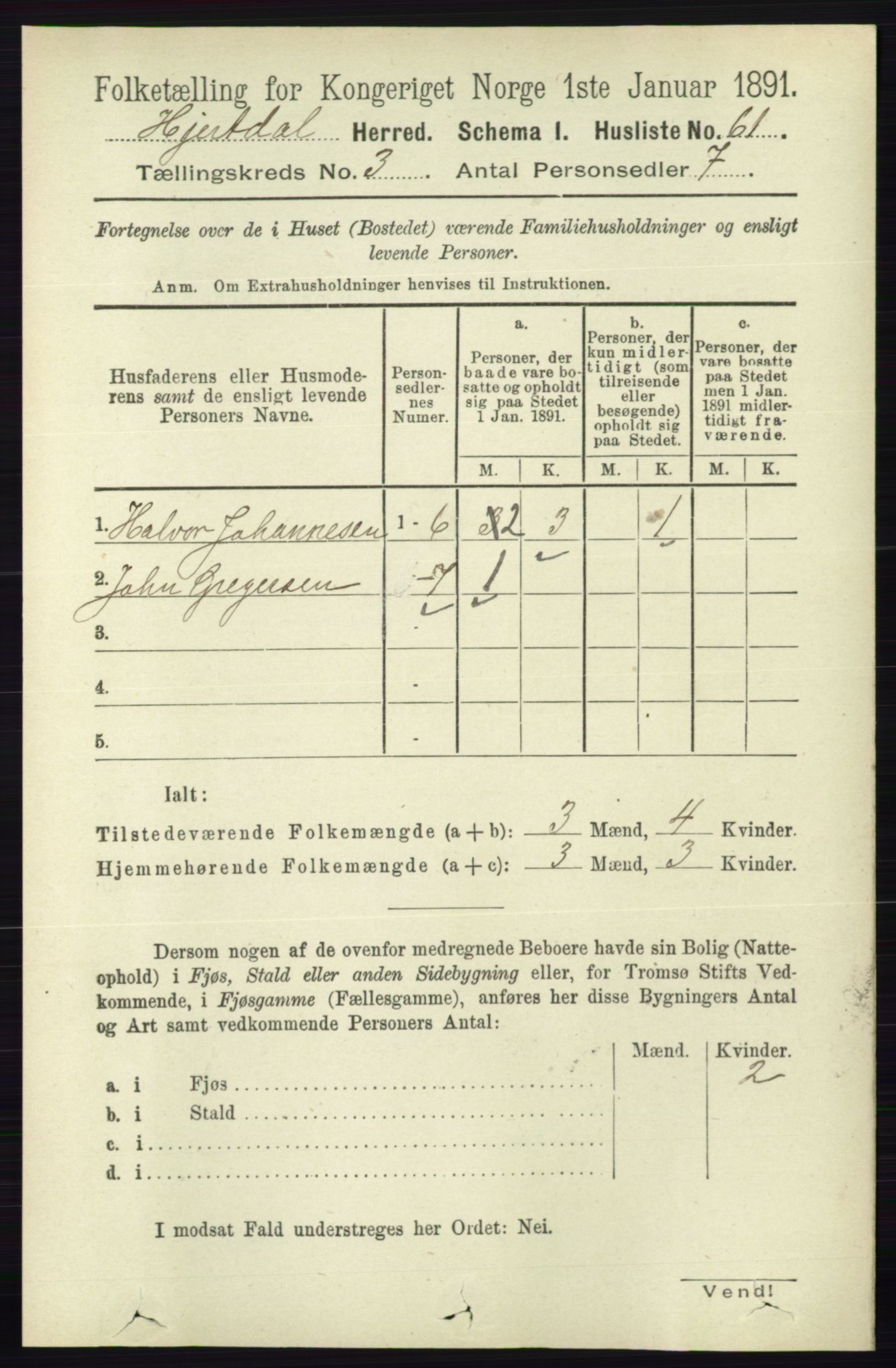 RA, 1891 census for 0827 Hjartdal, 1891, p. 1046