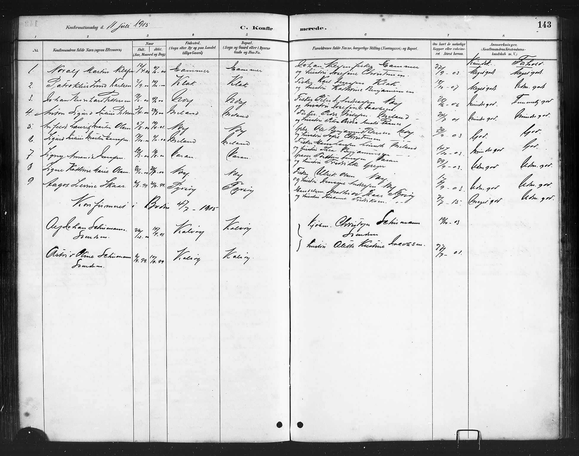 Ministerialprotokoller, klokkerbøker og fødselsregistre - Nordland, AV/SAT-A-1459/808/L0131: Parish register (copy) no. 808C02, 1879-1919, p. 143