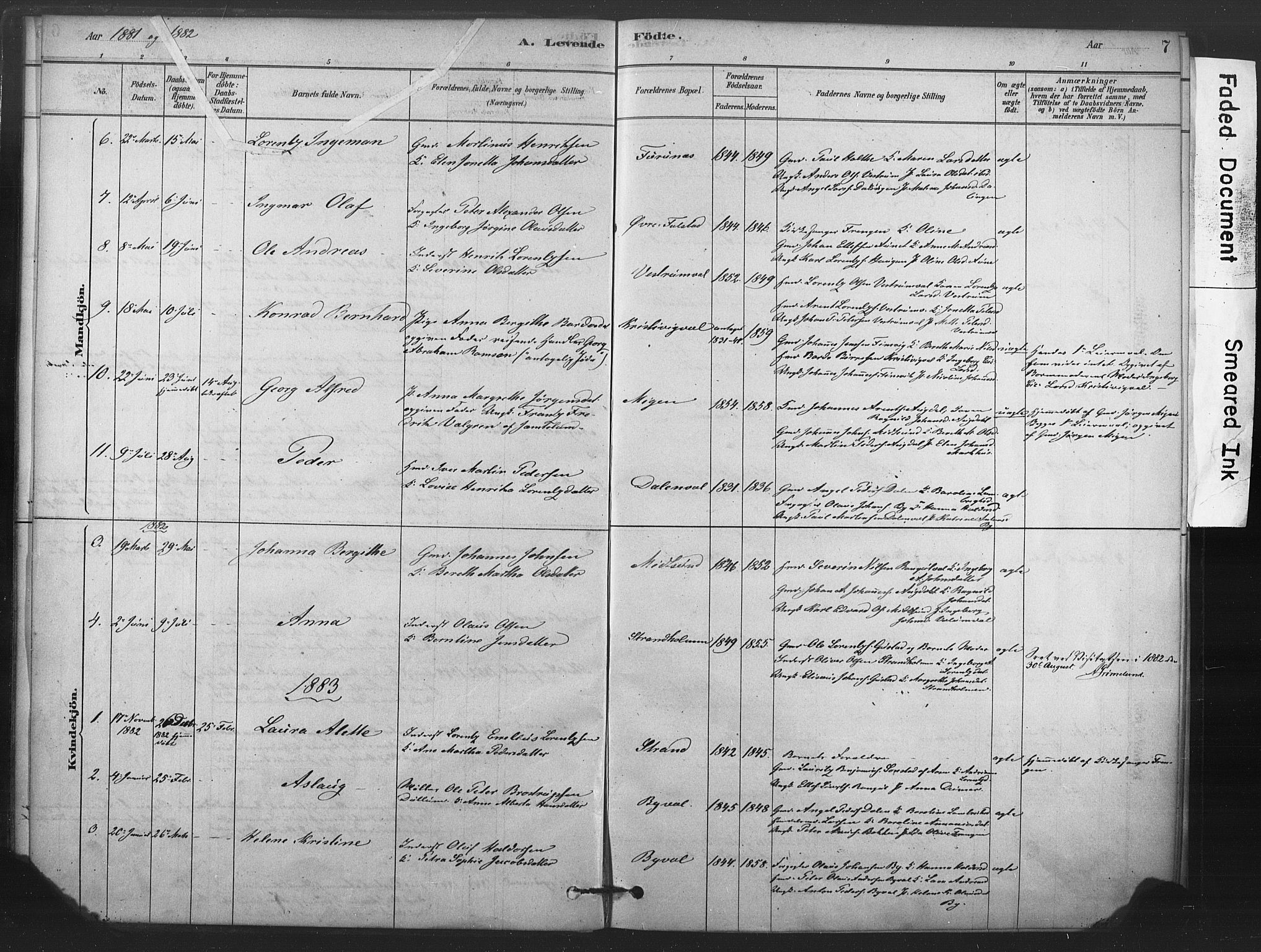 Ministerialprotokoller, klokkerbøker og fødselsregistre - Nord-Trøndelag, SAT/A-1458/719/L0178: Parish register (official) no. 719A01, 1878-1900, p. 7
