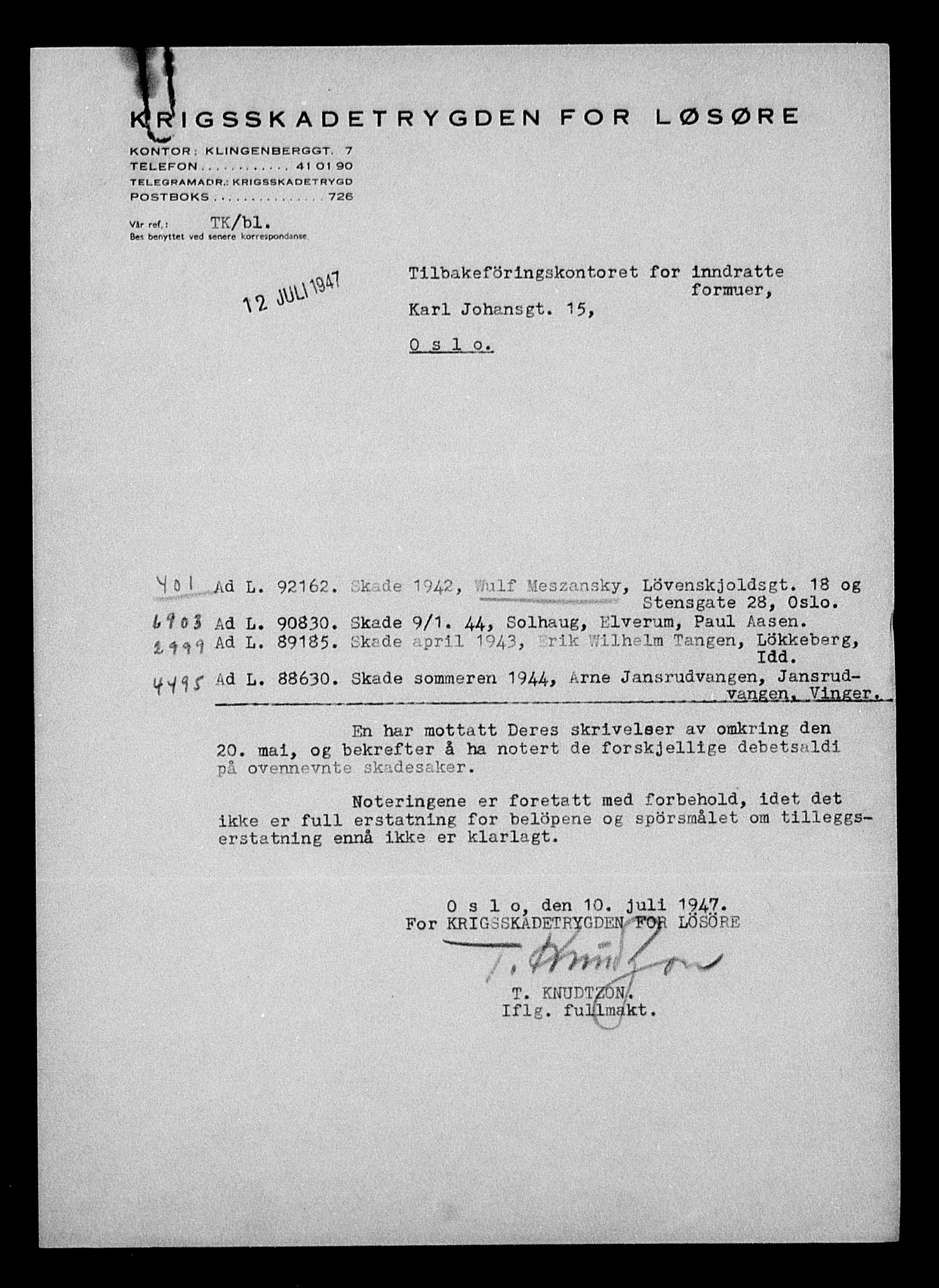 Justisdepartementet, Tilbakeføringskontoret for inndratte formuer, AV/RA-S-1564/H/Hc/Hcc/L0964: --, 1945-1947, p. 586