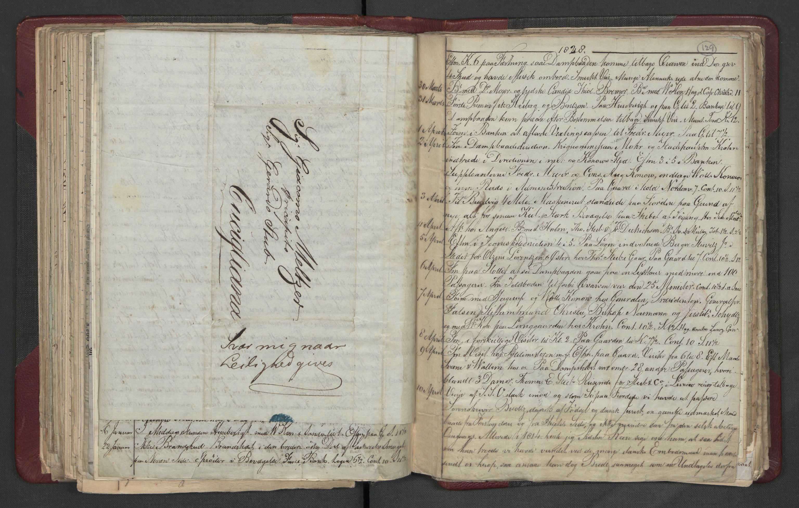 Meltzer, Fredrik, RA/PA-0028/F/L0003: Dagbok, 1821-1831, p. 128b-129a