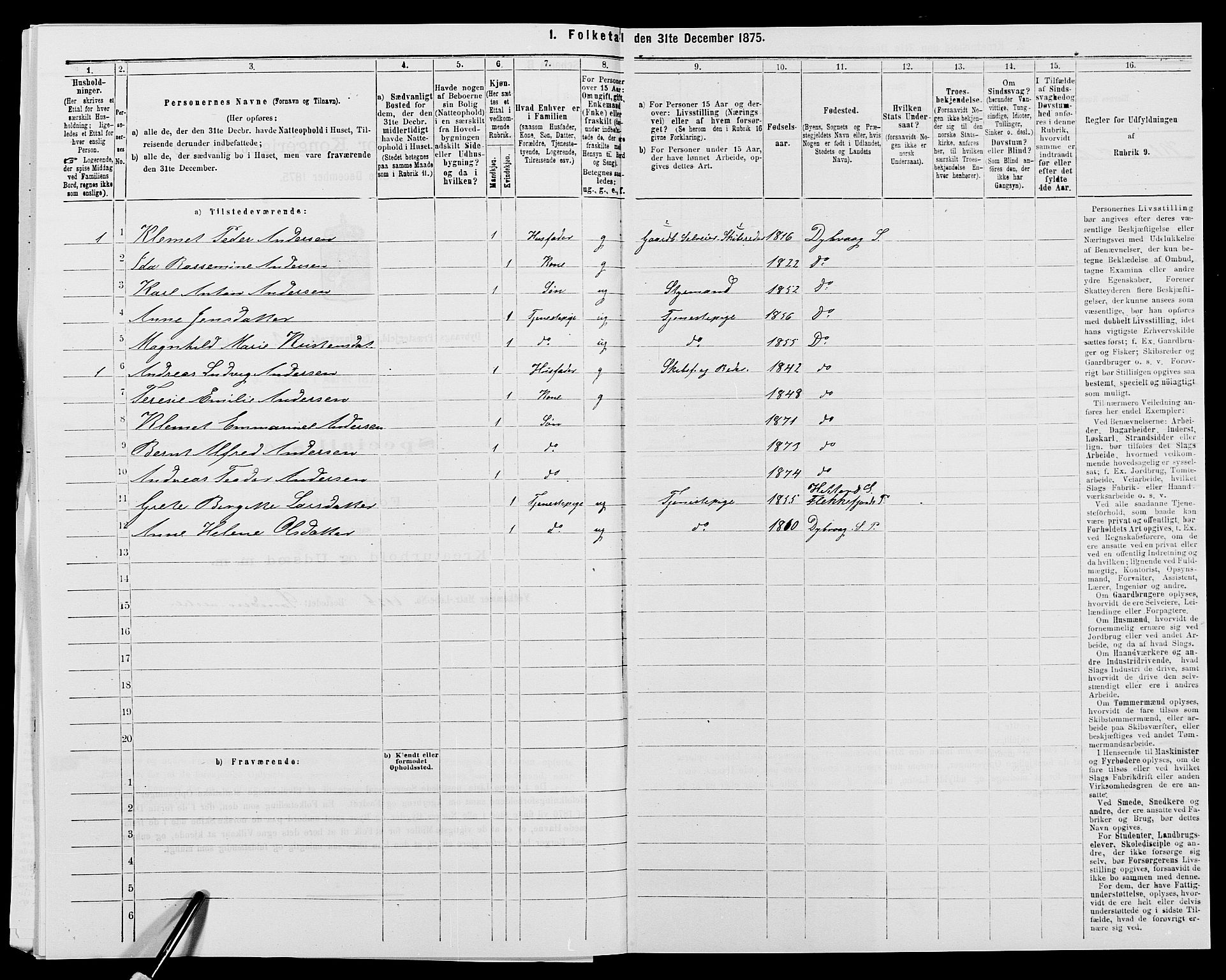 SAK, 1875 census for 0915P Dypvåg, 1875, p. 337