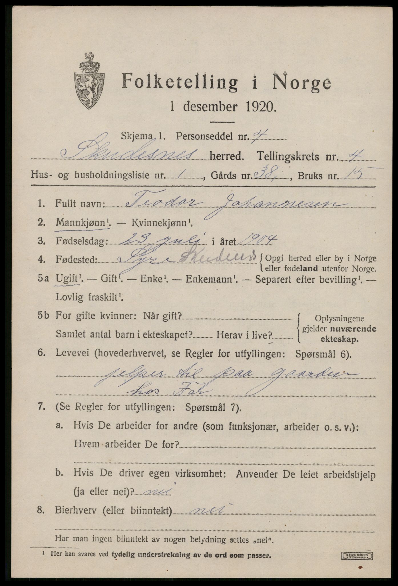 SAST, 1920 census for Skudenes, 1920, p. 3388