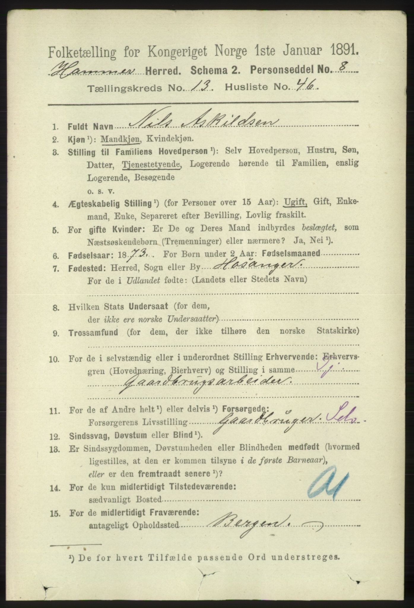 RA, 1891 census for 1254 Hamre, 1891, p. 4347