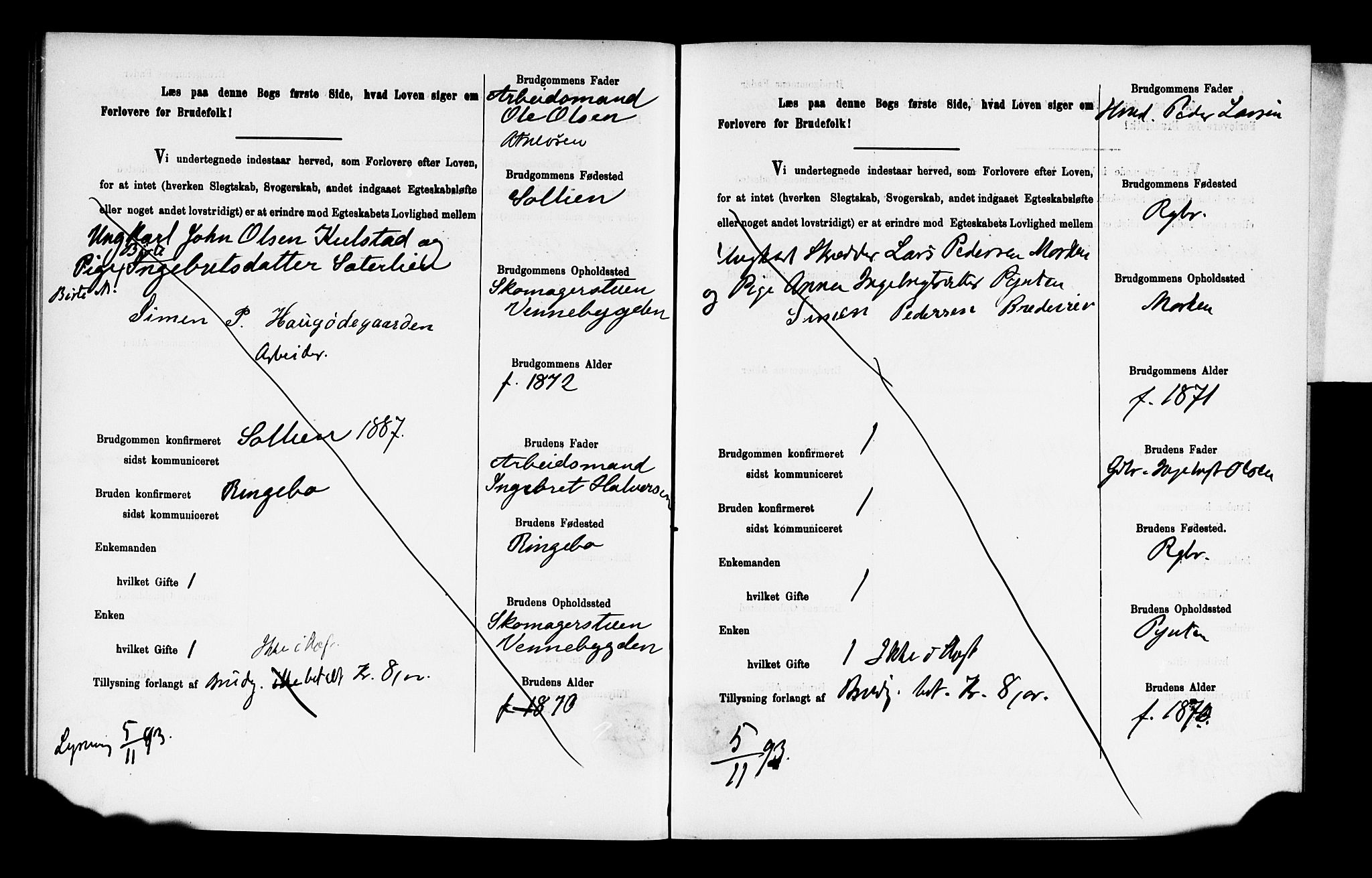 Ringebu prestekontor, AV/SAH-PREST-082/I/Ie: Banns register no. 2, 1886-1894