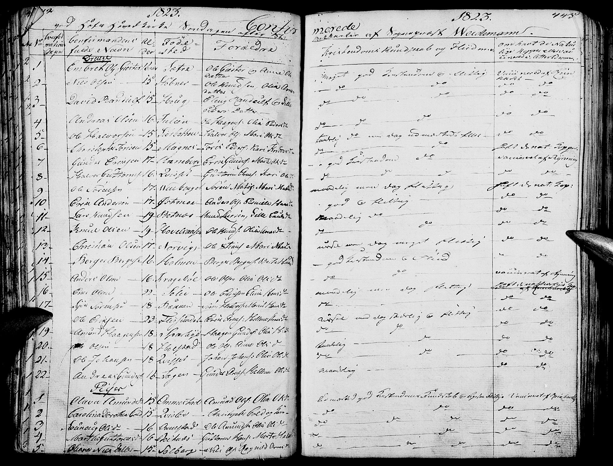 Hof prestekontor, AV/SAH-PREST-038/H/Ha/Haa/L0006: Parish register (official) no. 6, 1822-1841, p. 442-443