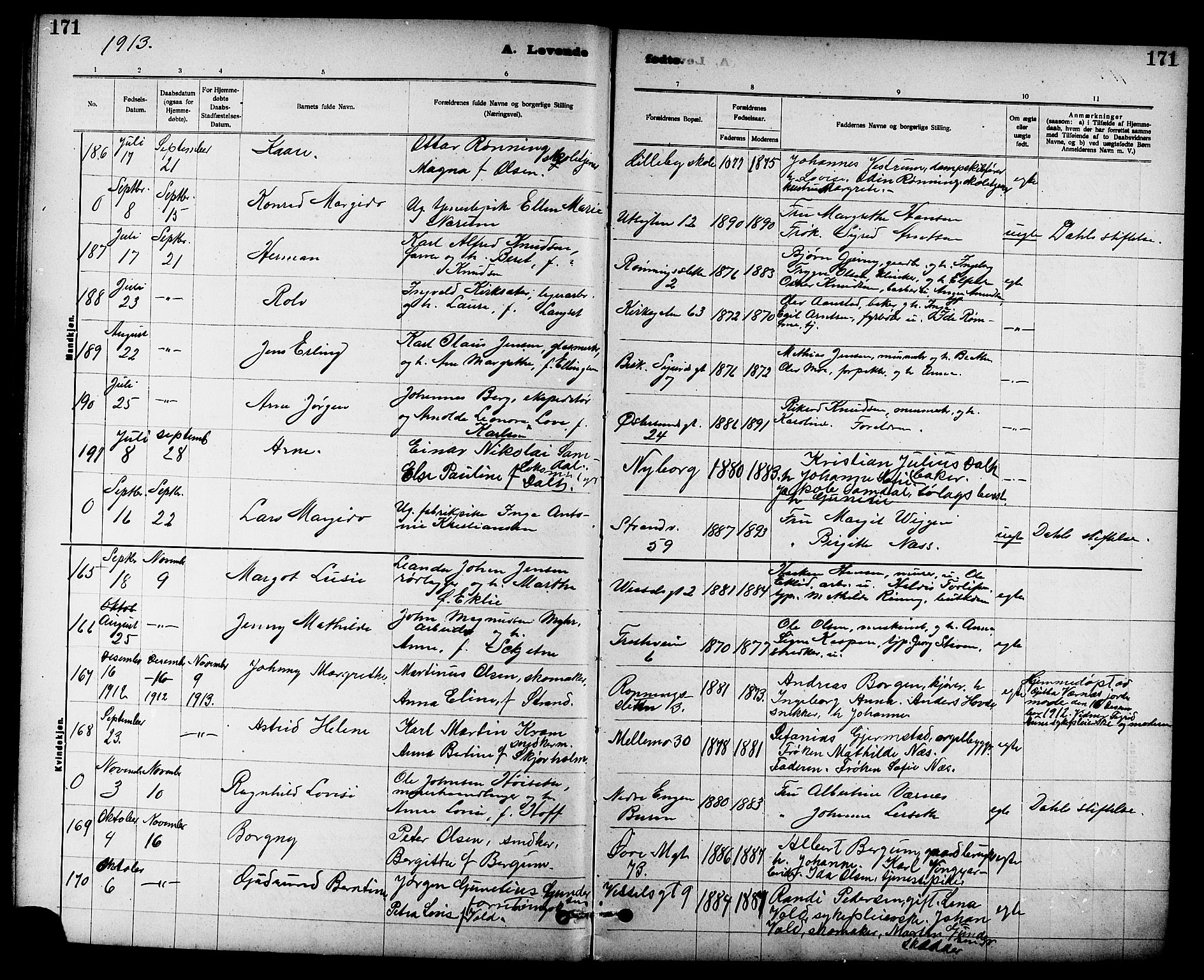 Ministerialprotokoller, klokkerbøker og fødselsregistre - Sør-Trøndelag, SAT/A-1456/605/L0254: Parish register (copy) no. 605C01, 1908-1916, p. 171