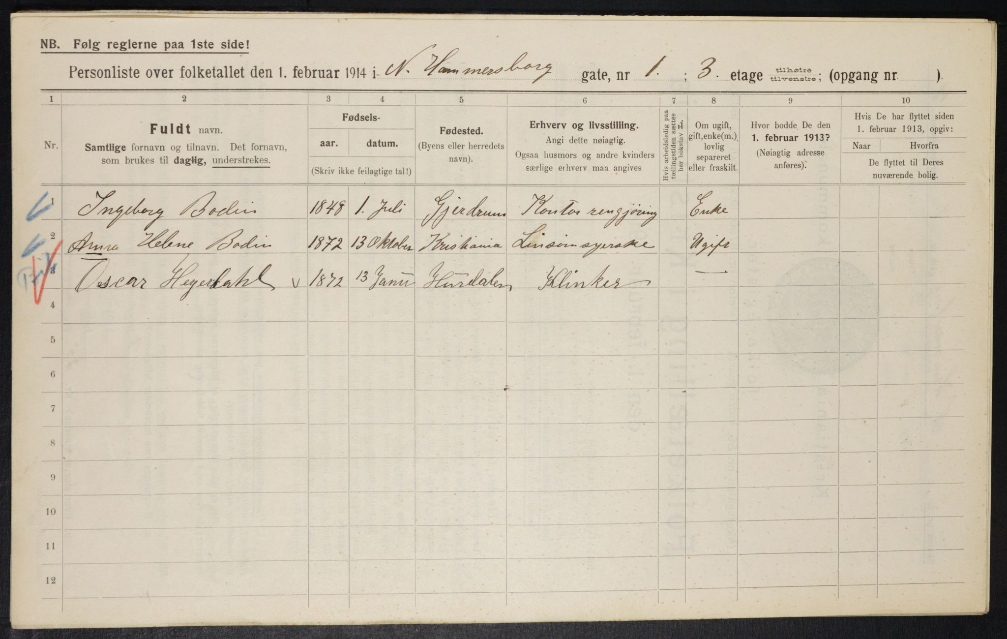 OBA, Municipal Census 1914 for Kristiania, 1914, p. 69184