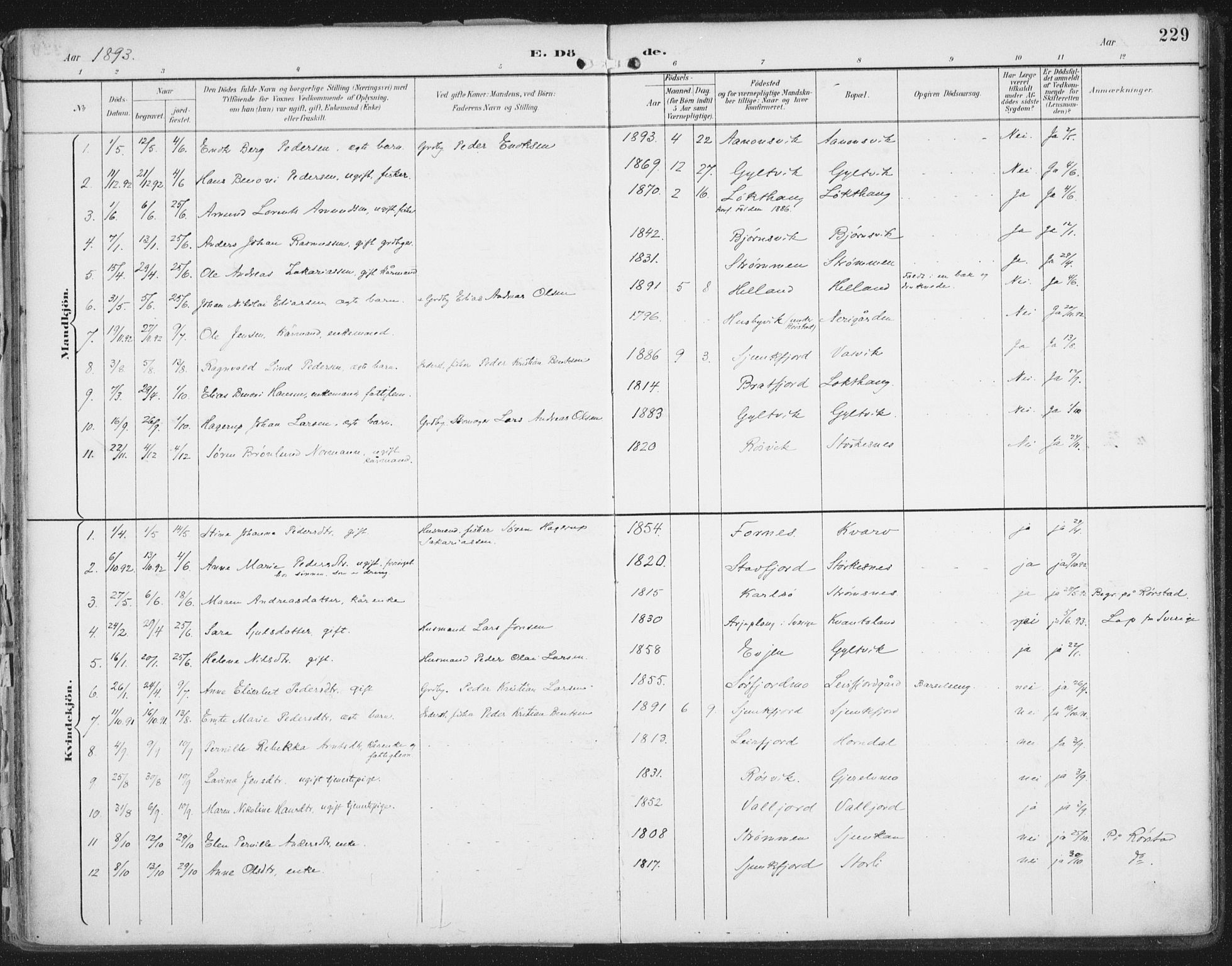 Ministerialprotokoller, klokkerbøker og fødselsregistre - Nordland, AV/SAT-A-1459/854/L0779: Parish register (official) no. 854A02, 1892-1909, p. 229