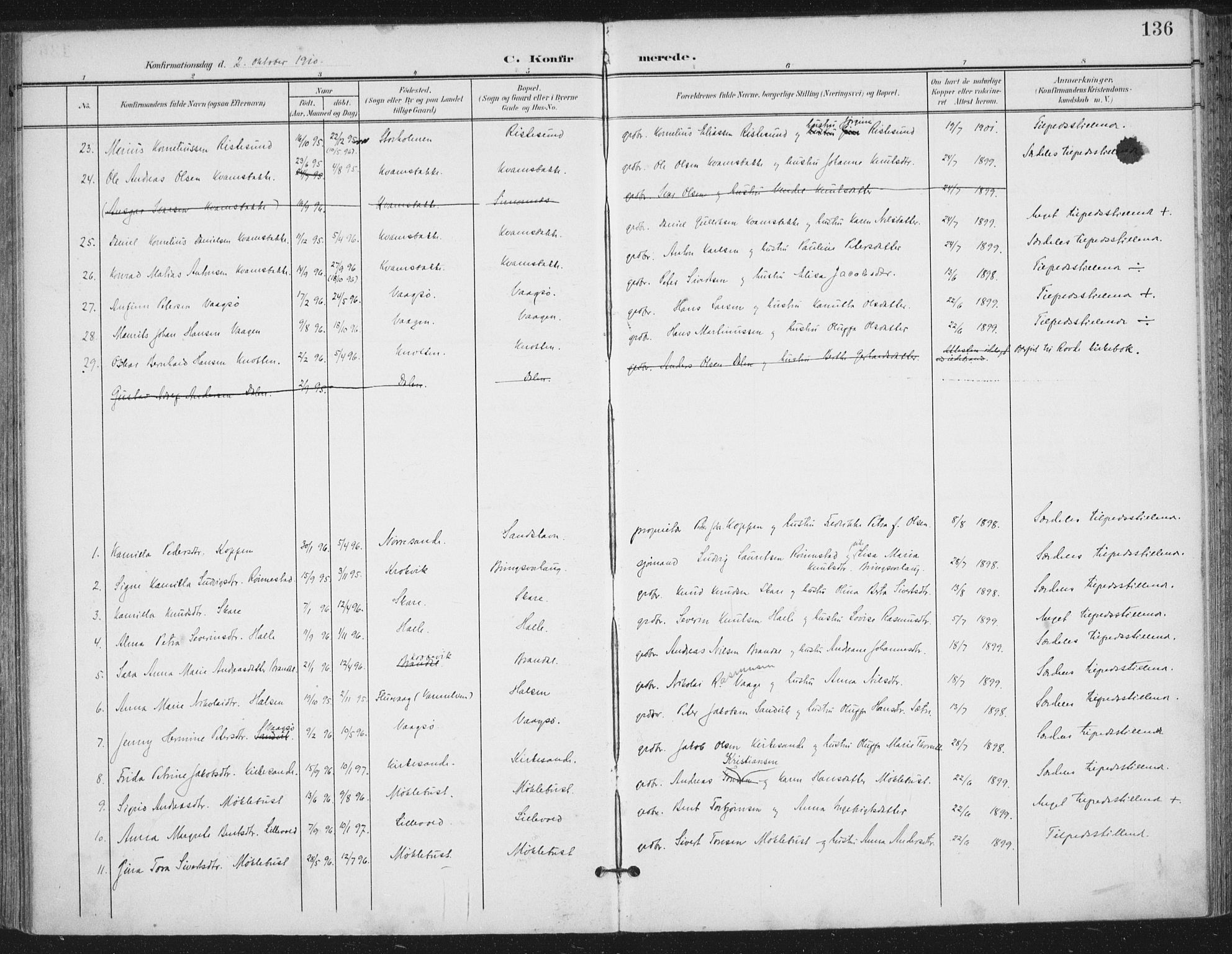 Ministerialprotokoller, klokkerbøker og fødselsregistre - Møre og Romsdal, SAT/A-1454/503/L0038: Parish register (official) no. 503A06, 1901-1917, p. 136