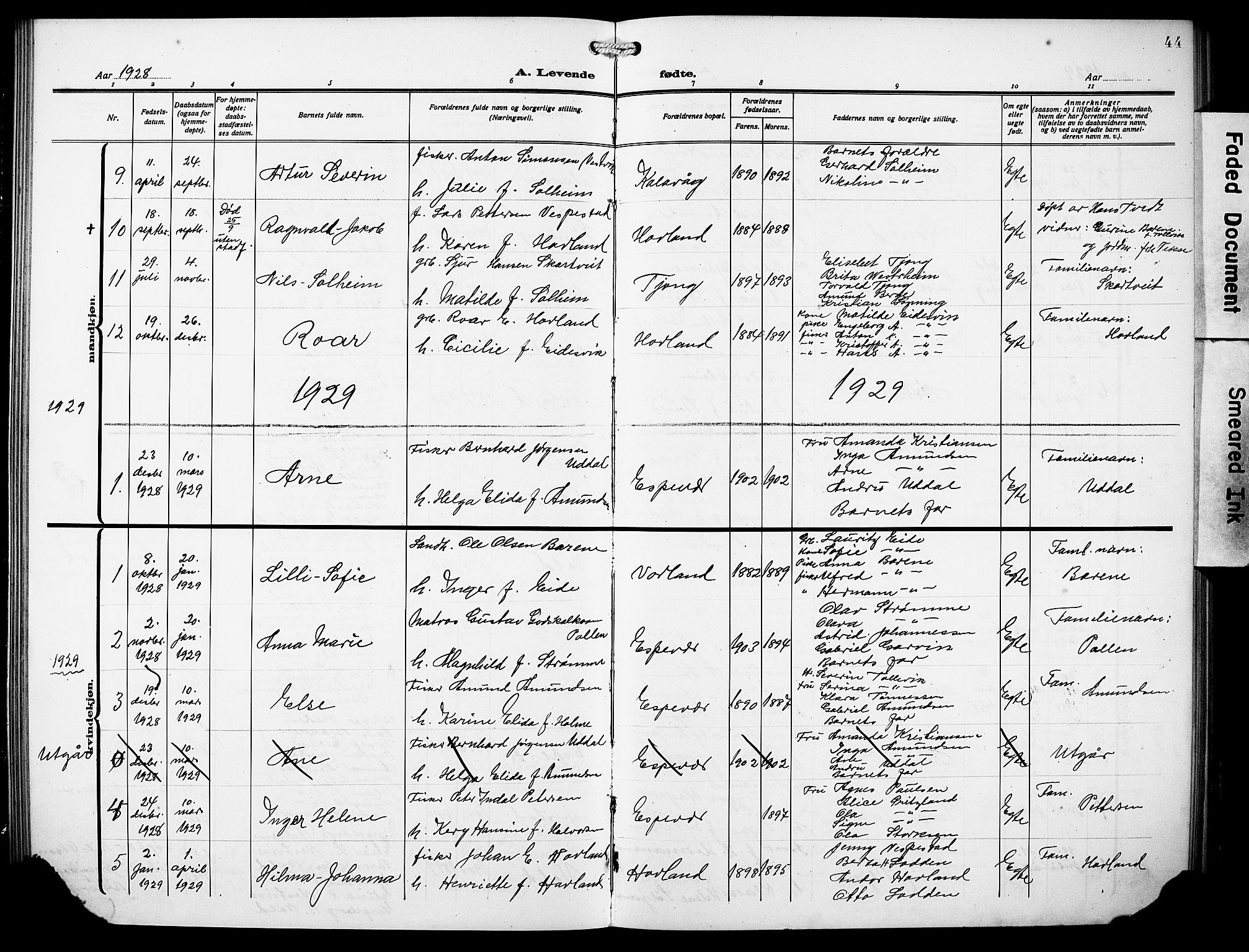 Finnås sokneprestembete, AV/SAB-A-99925/H/Ha/Hab/Habc/L0004: Parish register (copy) no. C 4, 1917-1931, p. 44