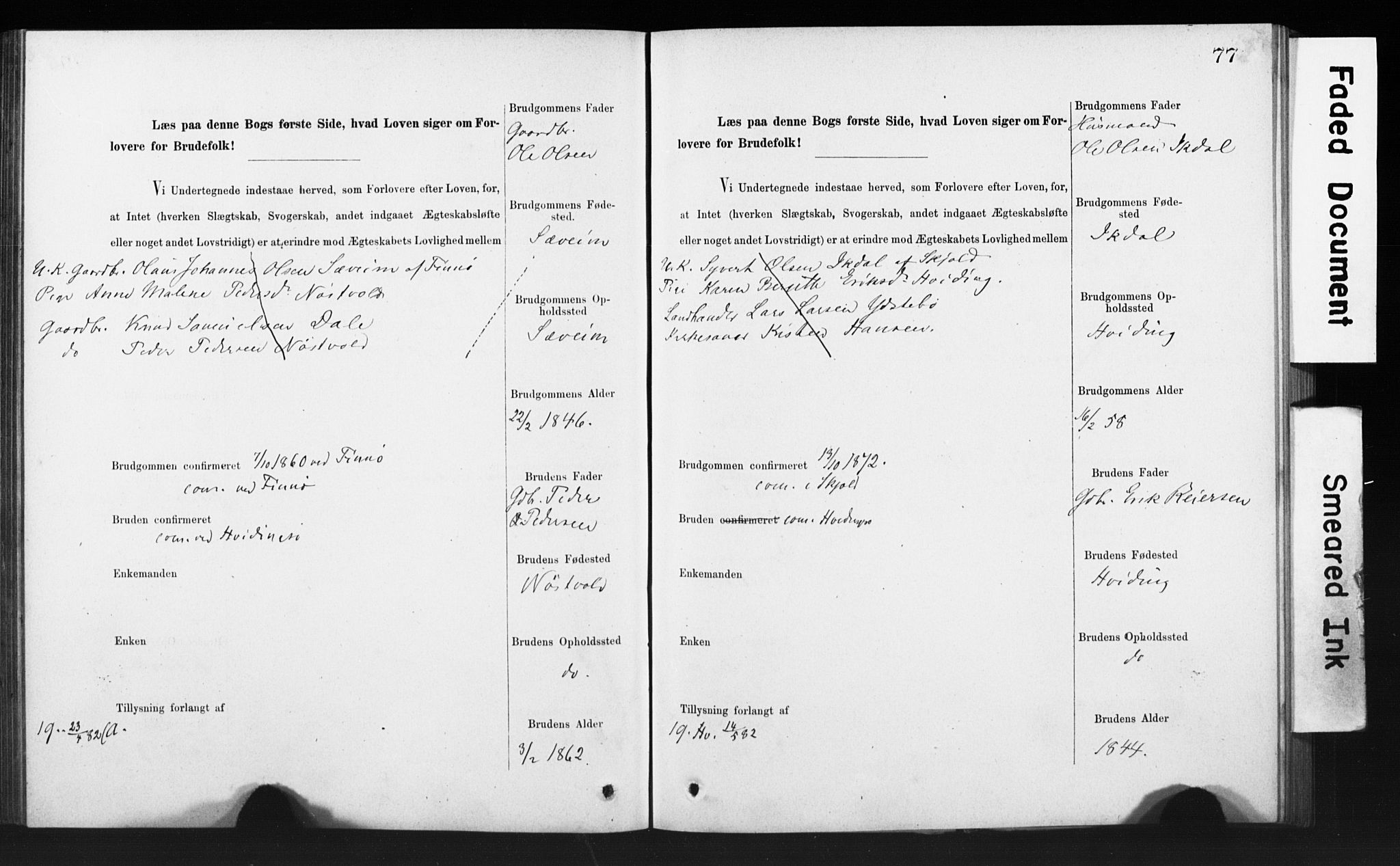 Rennesøy sokneprestkontor, SAST/A -101827/I/Ie/L0001: Banns register no. 1, 1873-1898, p. 77