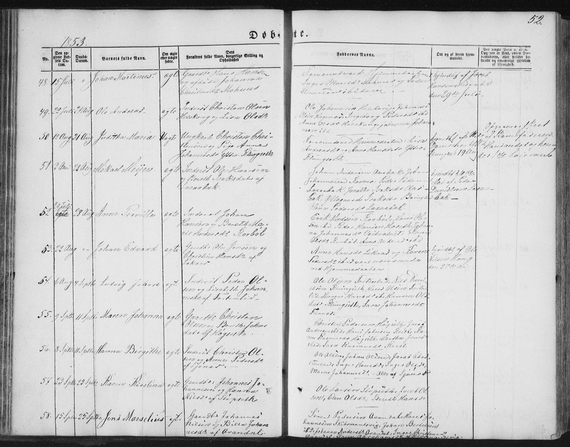 Ministerialprotokoller, klokkerbøker og fødselsregistre - Nordland, AV/SAT-A-1459/852/L0738: Parish register (official) no. 852A08, 1849-1865, p. 52