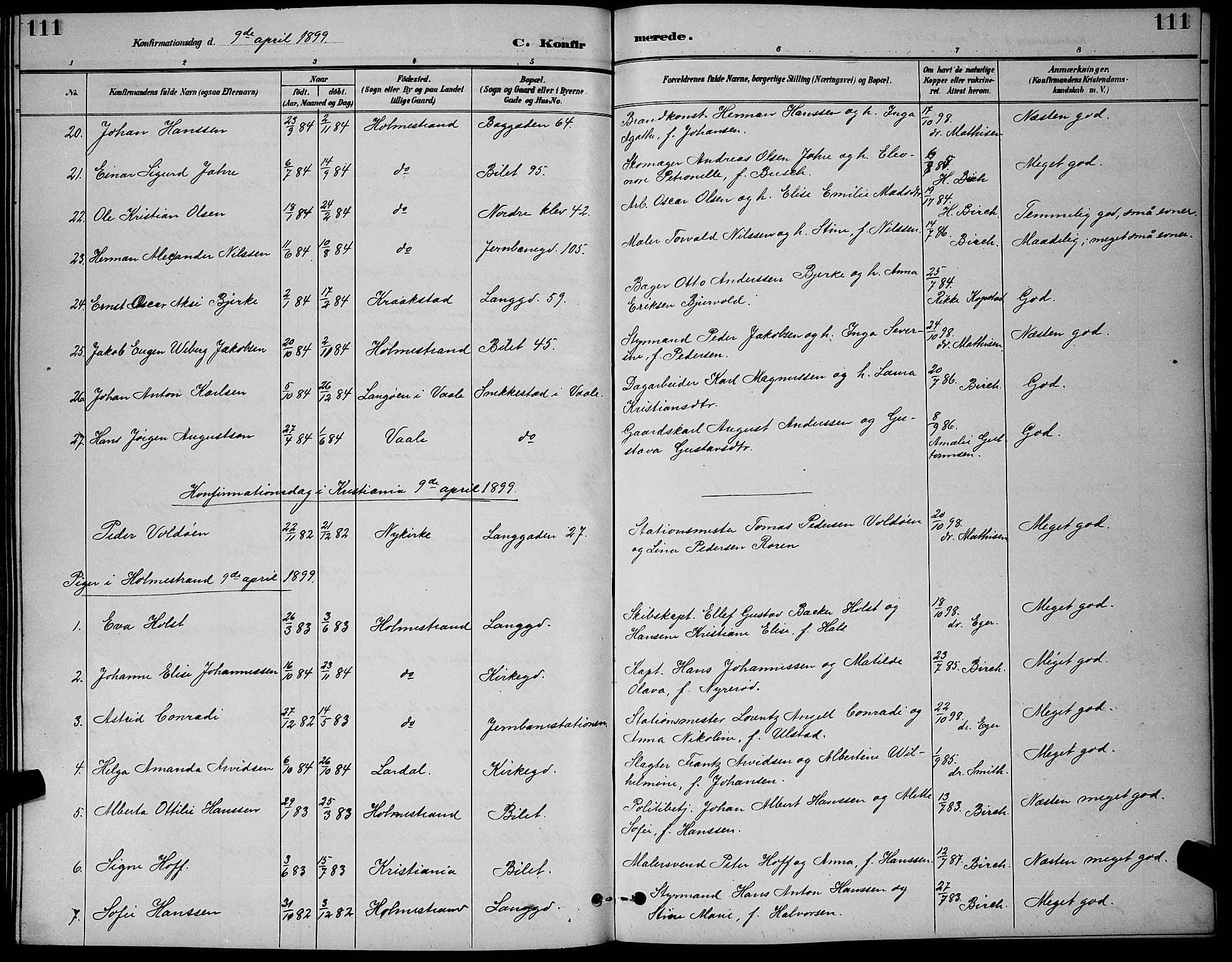 Holmestrand kirkebøker, AV/SAKO-A-346/G/Ga/L0005: Parish register (copy) no. 5, 1889-1901, p. 111