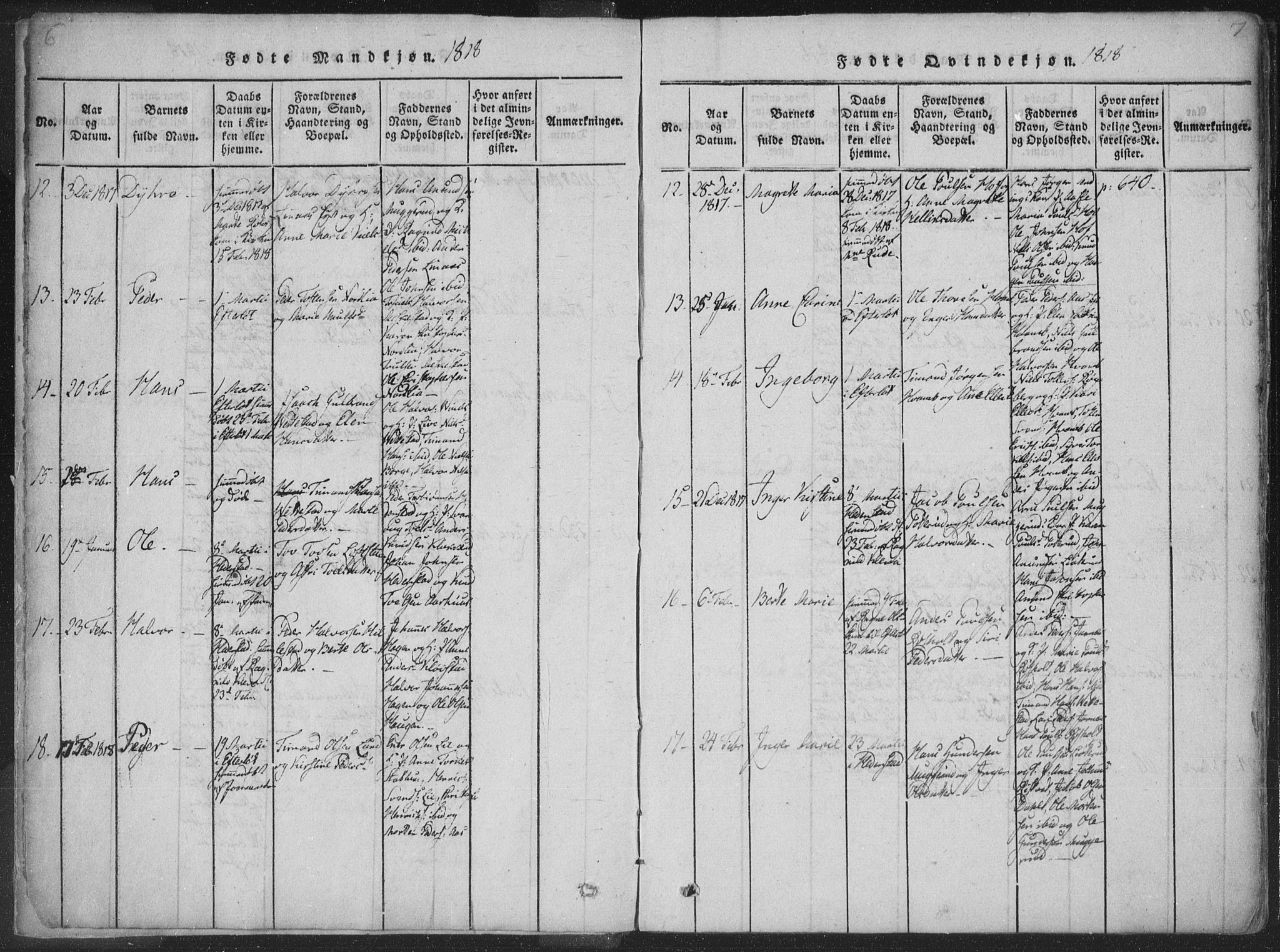 Sandsvær kirkebøker, AV/SAKO-A-244/F/Fa/L0004: Parish register (official) no. I 4, 1817-1839, p. 6-7