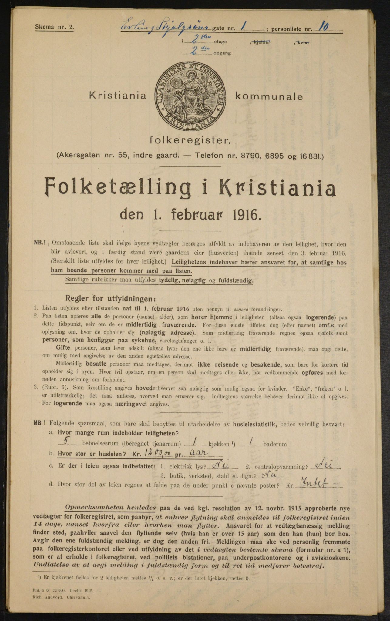 OBA, Municipal Census 1916 for Kristiania, 1916, p. 22405