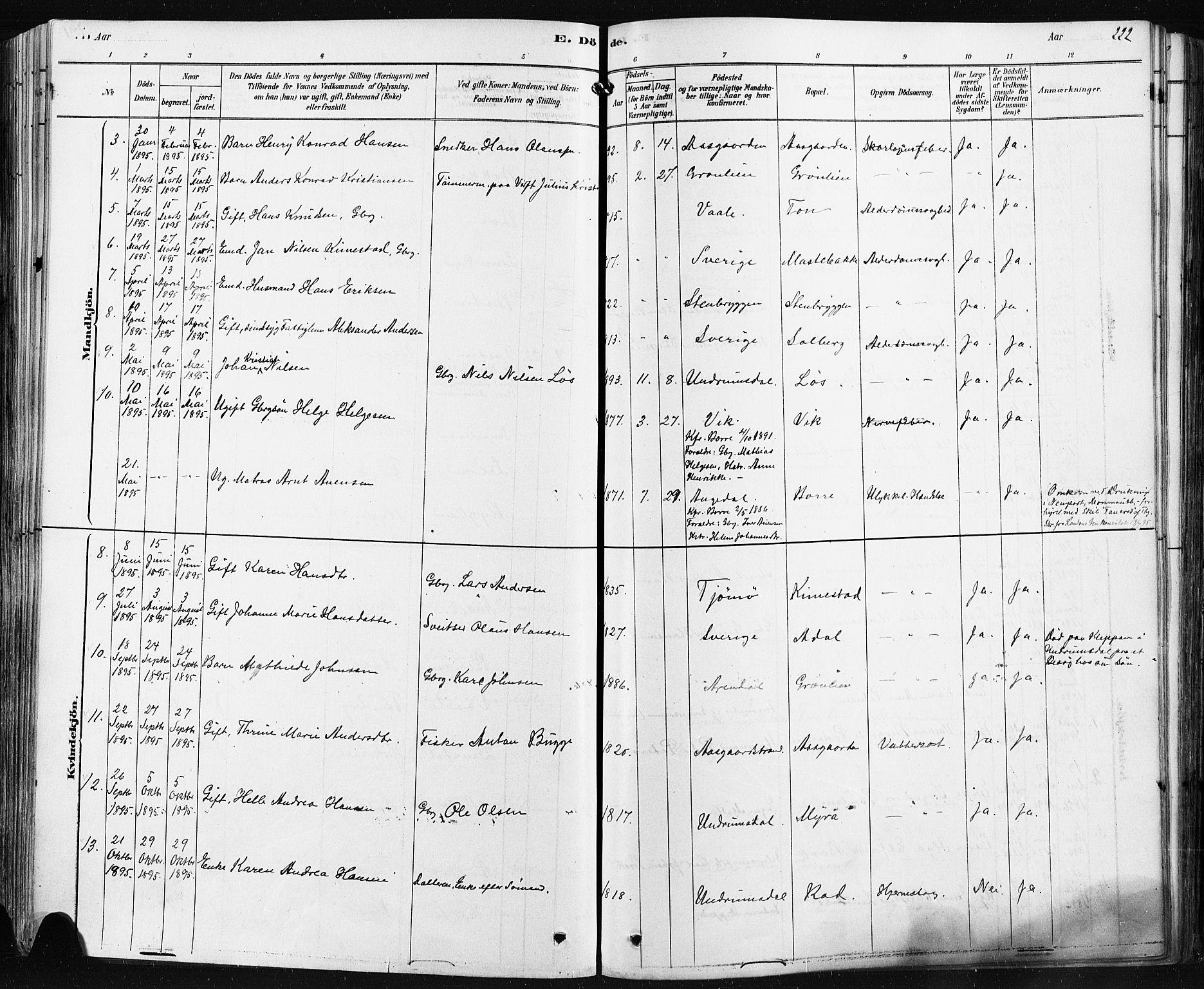 Borre kirkebøker, AV/SAKO-A-338/F/Fa/L0009: Parish register (official) no. I 9, 1878-1896, p. 222