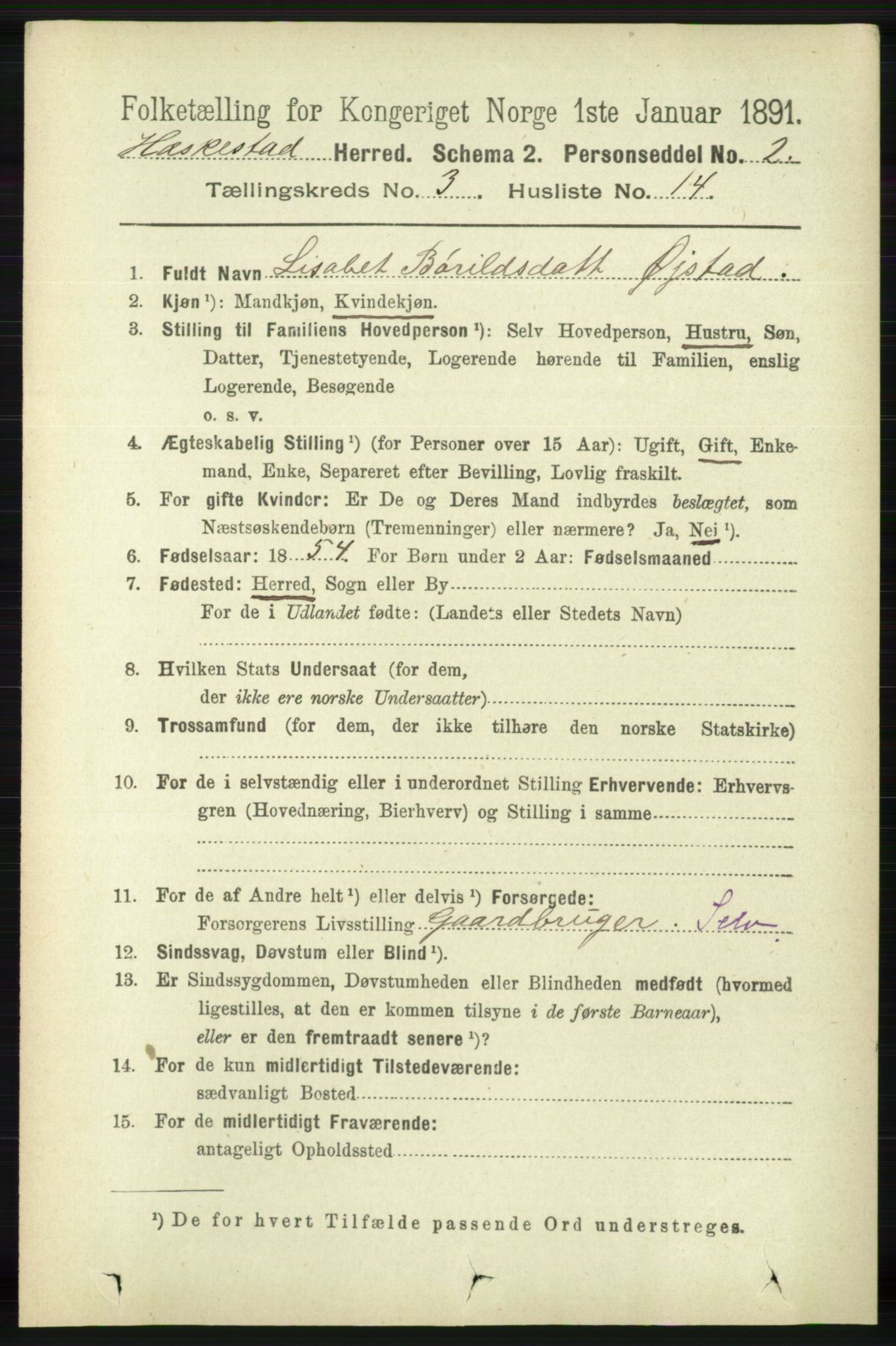 RA, 1891 census for 1113 Heskestad, 1891, p. 485