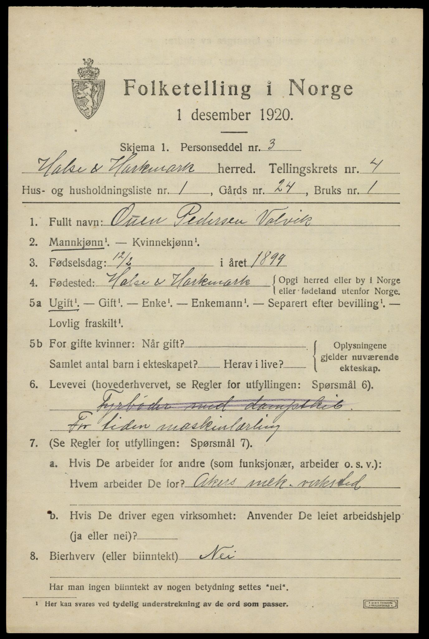 SAK, 1920 census for Halse og Harkmark, 1920, p. 2846