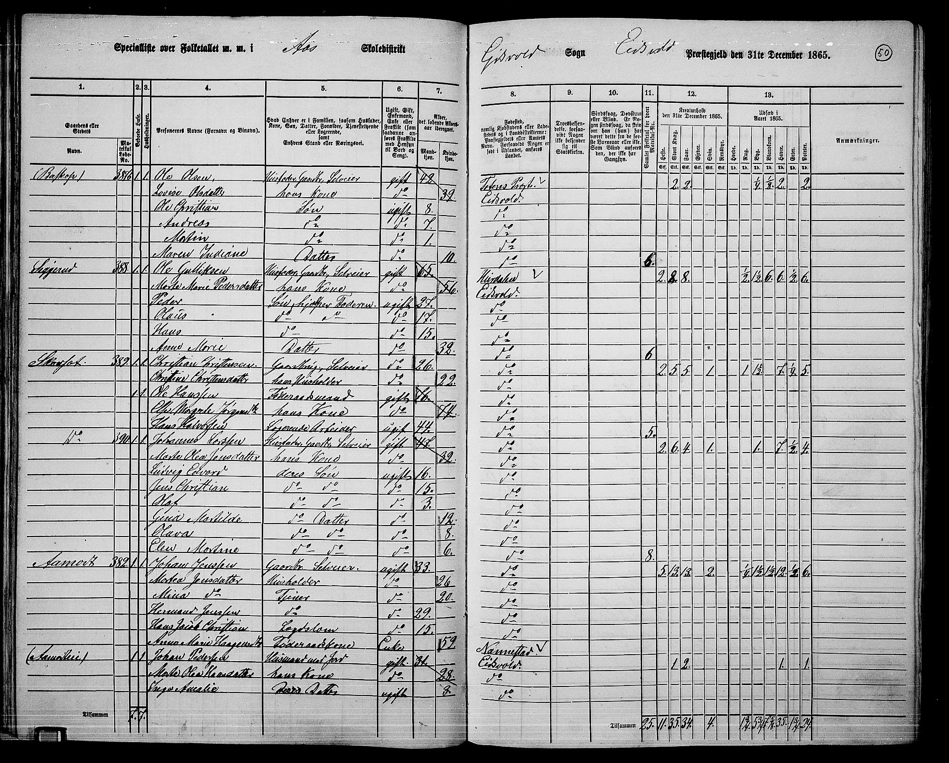 RA, 1865 census for Eidsvoll, 1865, p. 43