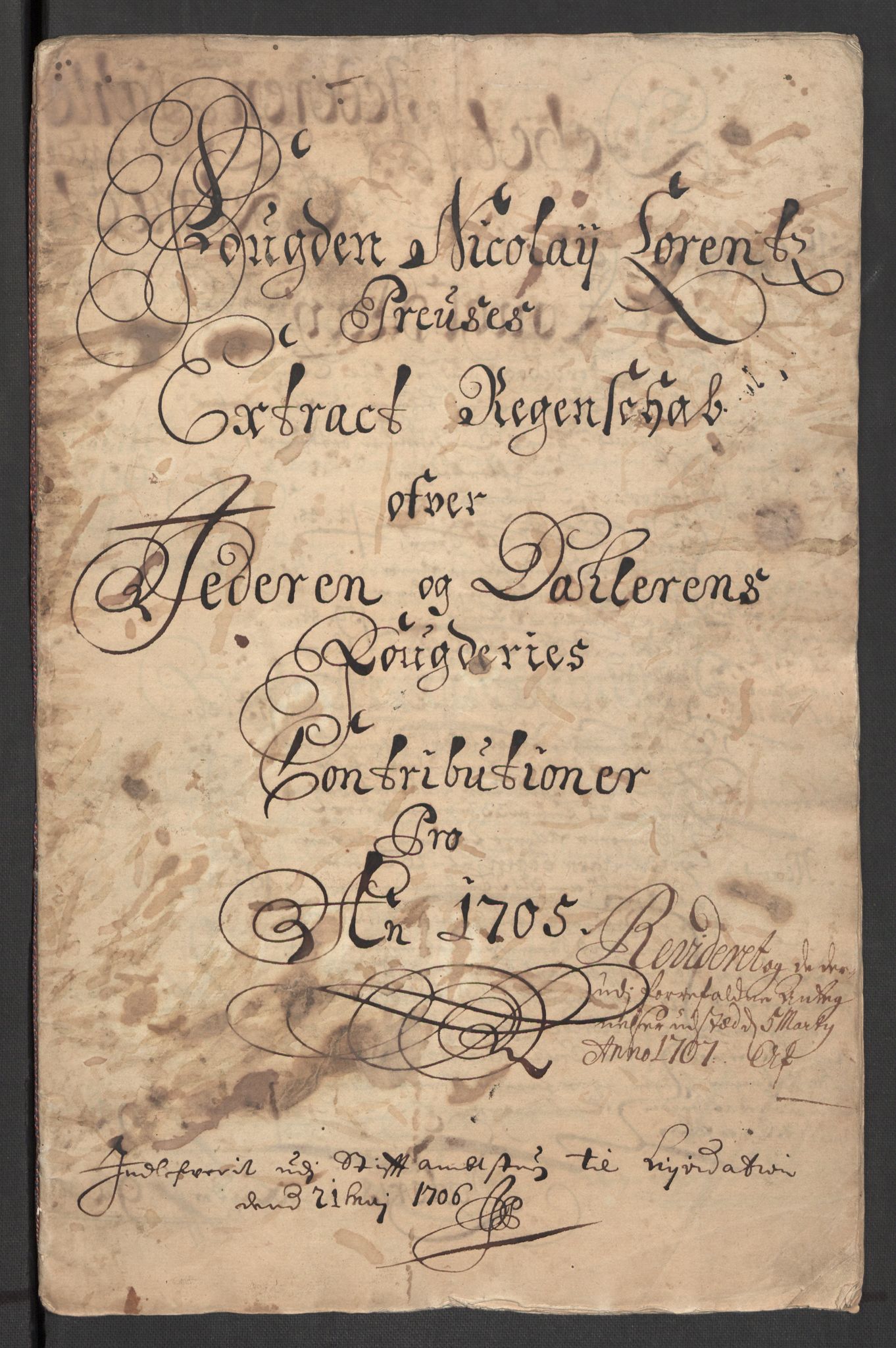 Rentekammeret inntil 1814, Reviderte regnskaper, Fogderegnskap, RA/EA-4092/R46/L2733: Fogderegnskap Jæren og Dalane, 1705-1708, p. 3