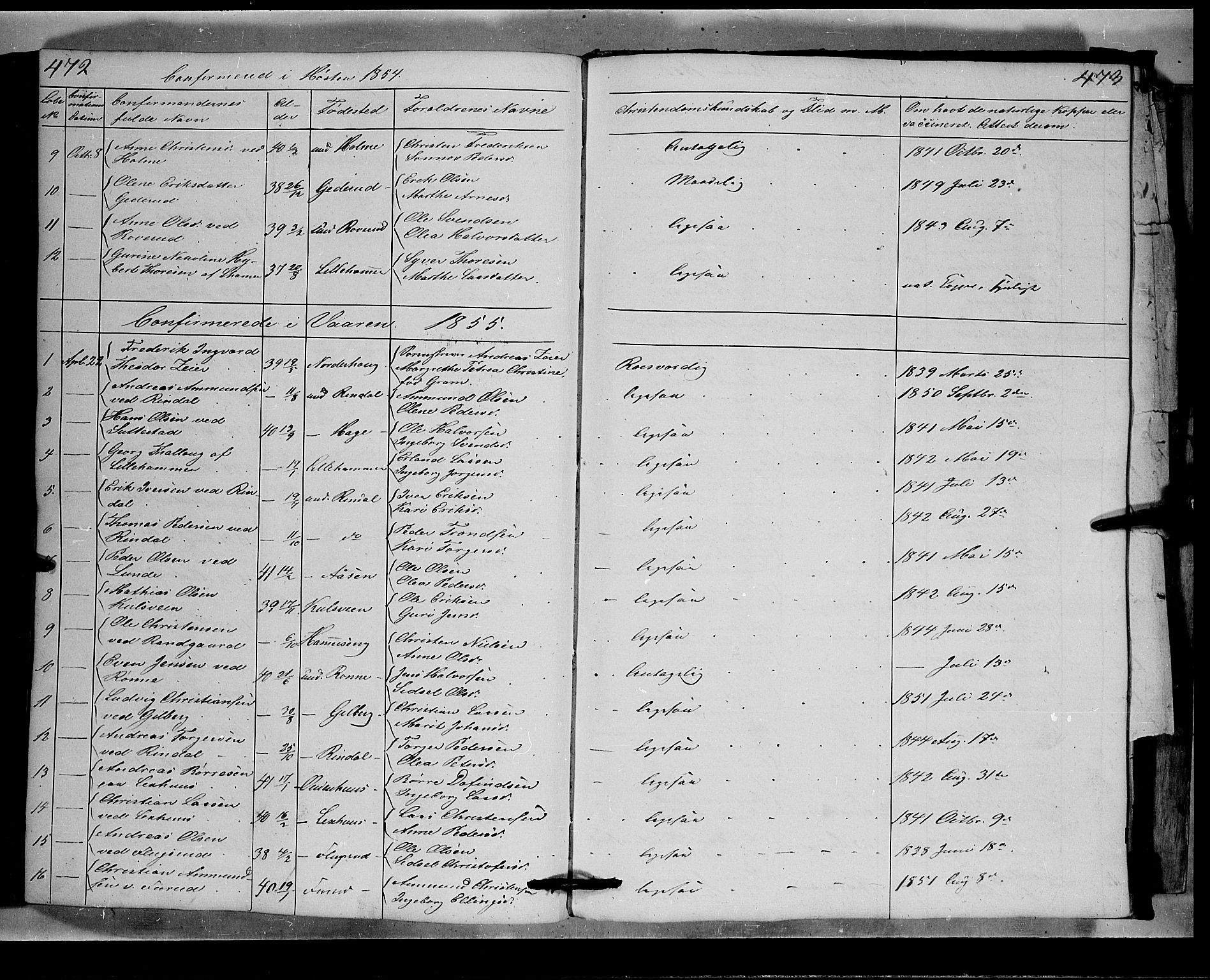 Fåberg prestekontor, SAH/PREST-086/H/Ha/Hab/L0006: Parish register (copy) no. 6, 1837-1855, p. 472-473