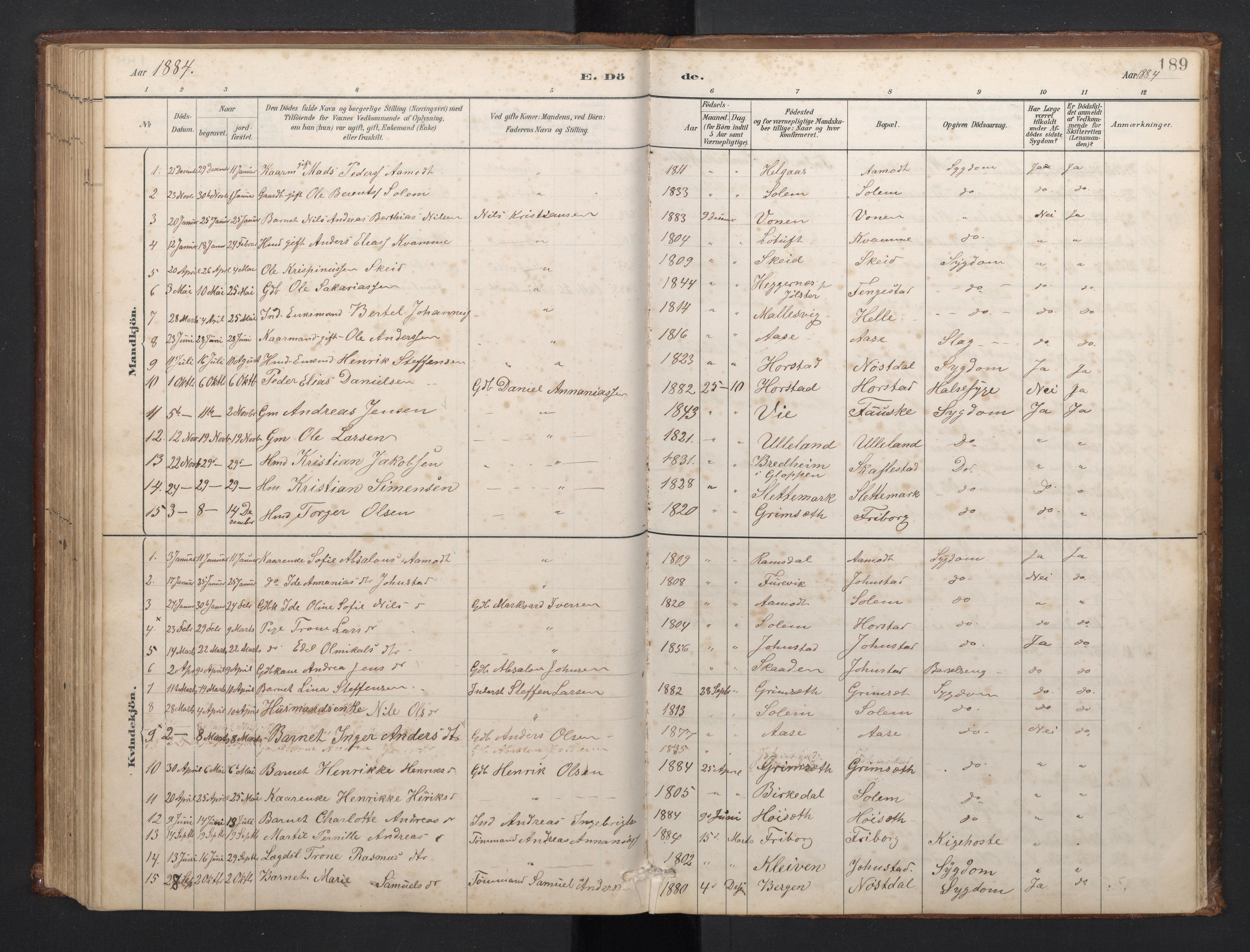 Førde sokneprestembete, SAB/A-79901/H/Hab/Habd/L0003: Parish register (copy) no. D 3, 1881-1897, p. 188b-189a