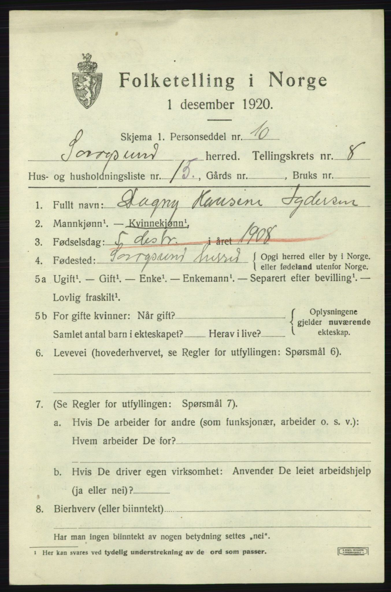 SATØ, 1920 census for Sørøysund rural district, 1920, p. 3588