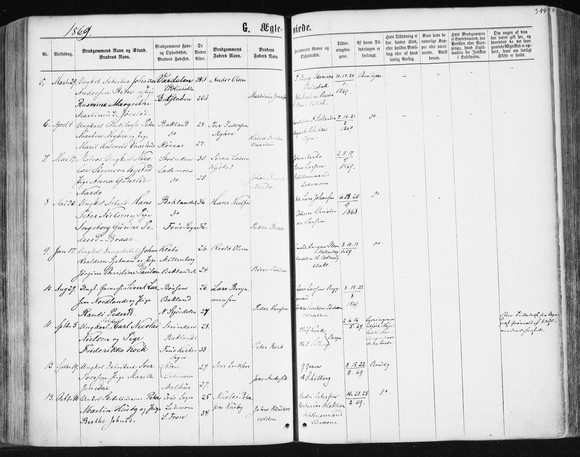 Ministerialprotokoller, klokkerbøker og fødselsregistre - Sør-Trøndelag, SAT/A-1456/604/L0186: Parish register (official) no. 604A07, 1866-1877, p. 344