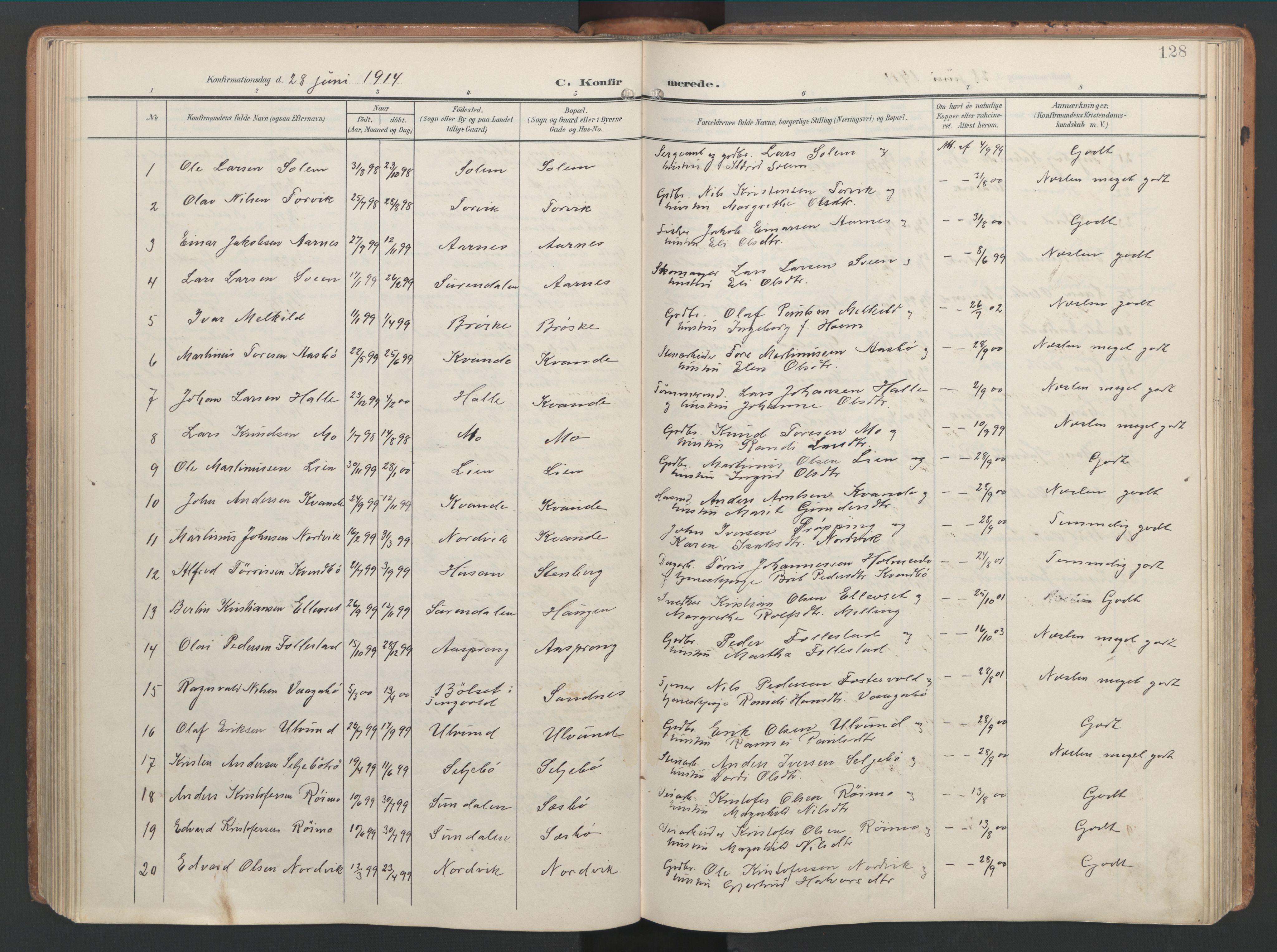 Ministerialprotokoller, klokkerbøker og fødselsregistre - Møre og Romsdal, AV/SAT-A-1454/592/L1030: Parish register (official) no. 592A08, 1901-1925, p. 128