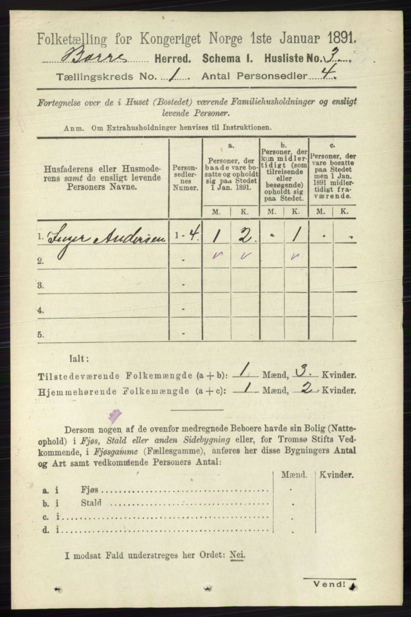 RA, 1891 census for 0717 Borre, 1891, p. 27